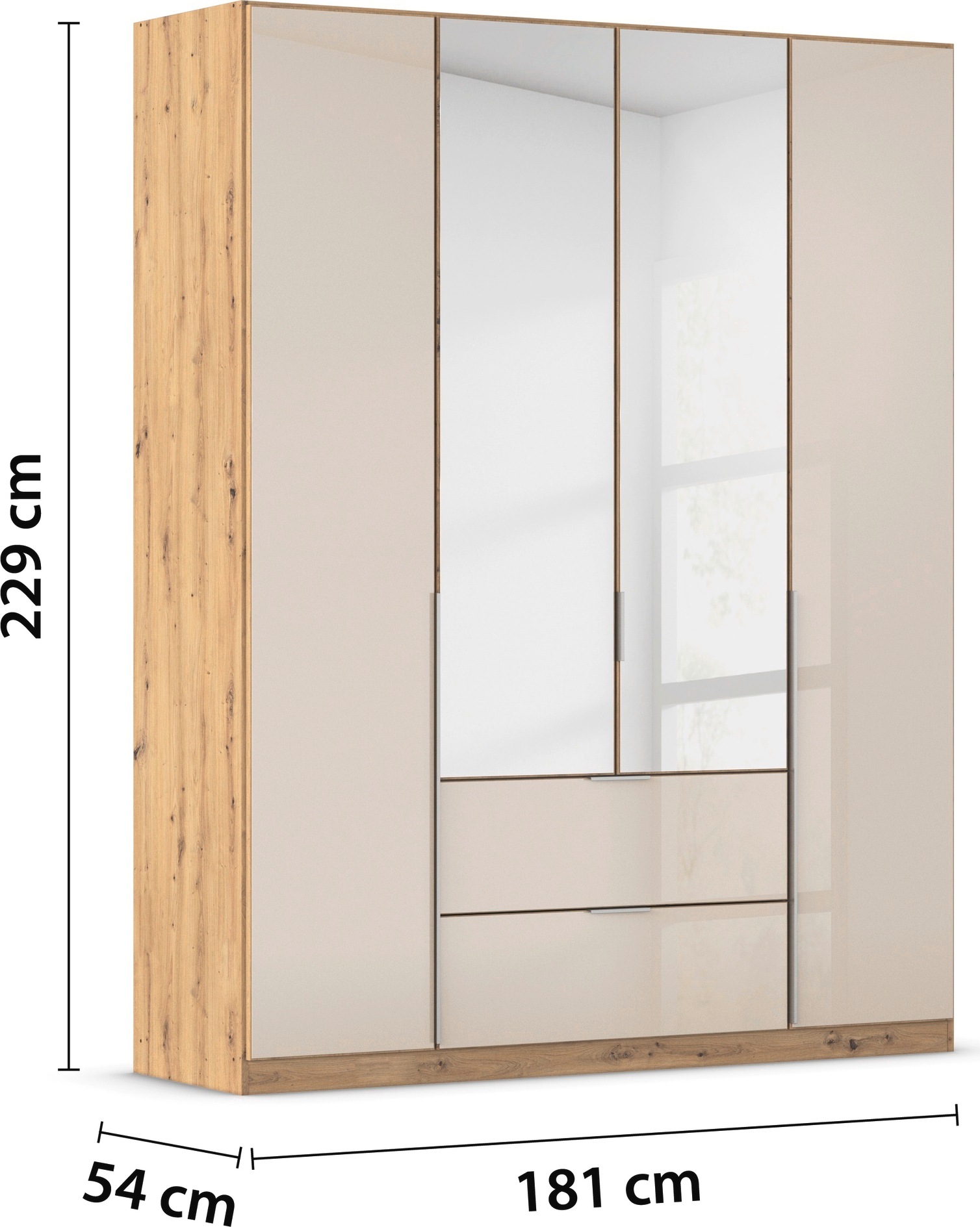 rauch Drehtürenschrank »Kleiderschrank Kleiderschränke Schrank Garderobe AGORDO mit Glasfront«, (in zwei Griff-Farben, Breiten 91-360 cm), mit Außenschubkästen, in 7 Breiten und 2 Höhen MADE IN GERMANY