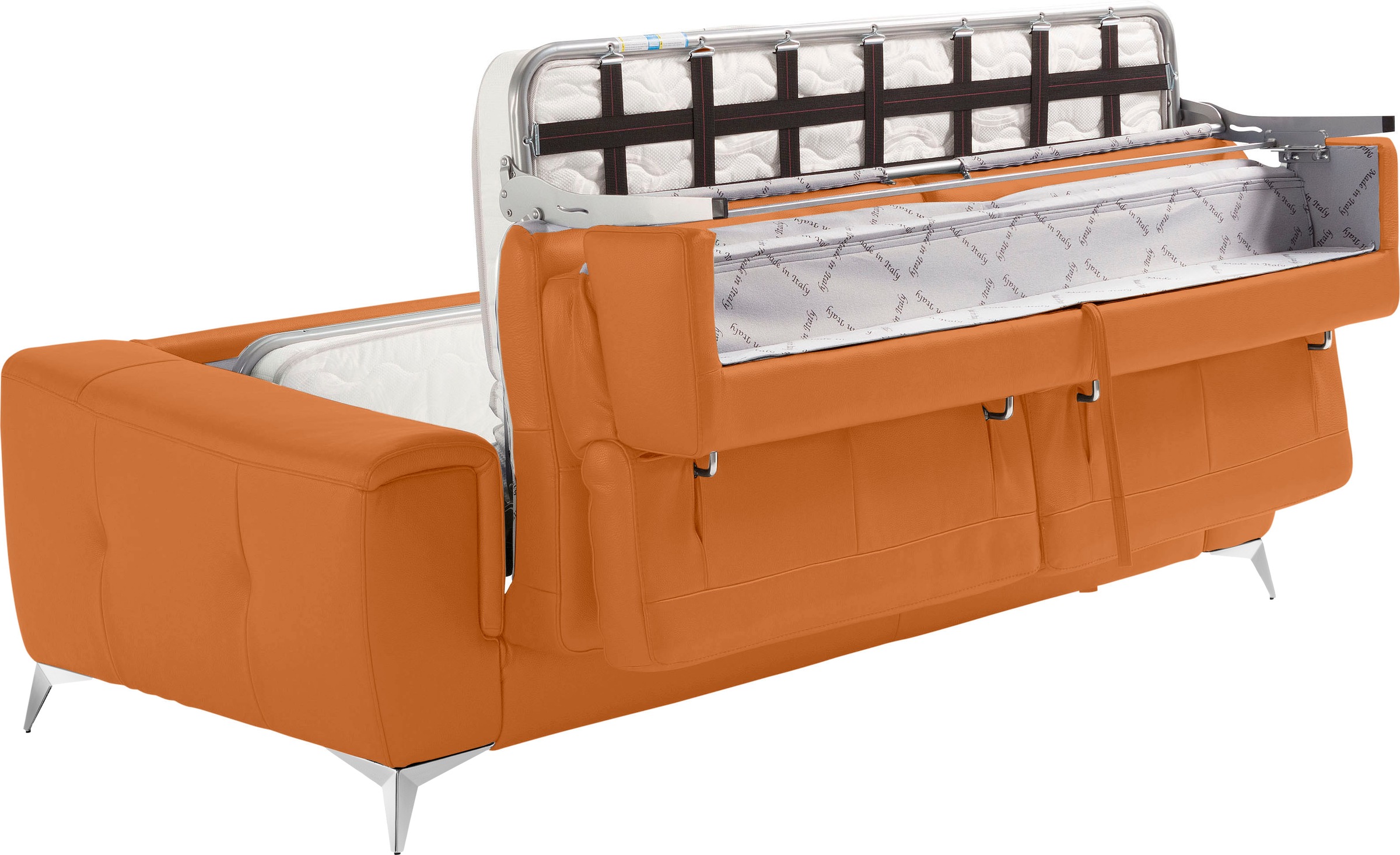 Egoitaliano Schlafsofa »Francine Designsofa, Loungesofa mit Dauerschlaffunktion, Breite 233 cm«, mit Bettfunktion, Leder BULL, orange, Fußfarbe chrom