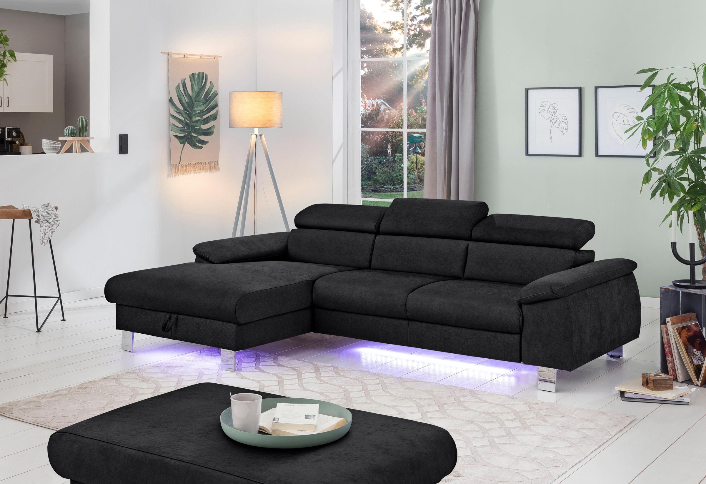 COTTA Ecksofa Komaris, Ecksofa, wahlweise mit RGB-LED-Beleuchtung und Bettfunktion/Bettkasten