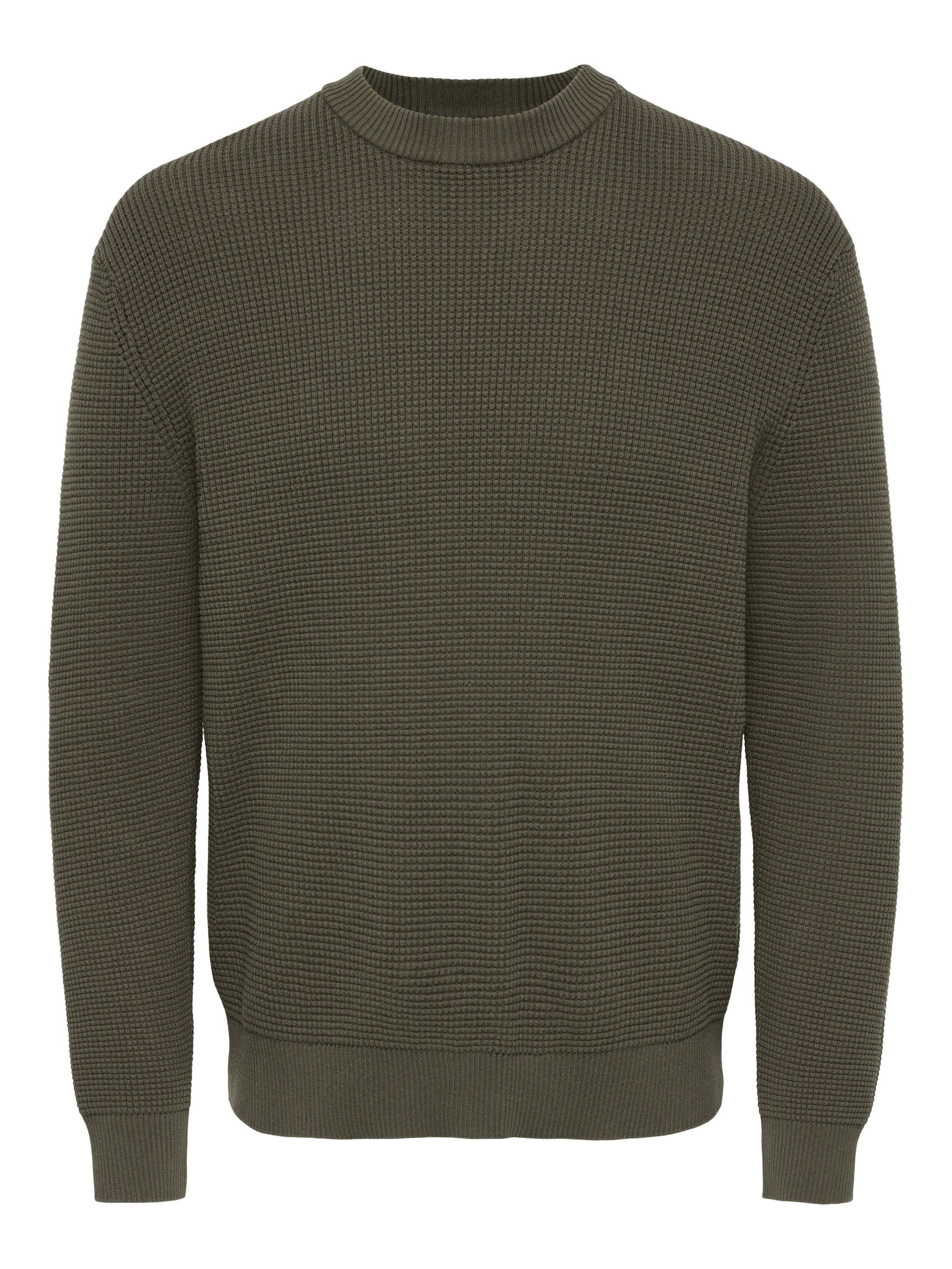ONLY & SONS Rundhalspullover »ONSMARIUS LS WAFFLE CREW REG OTL« Baumwollmischung, regular fit