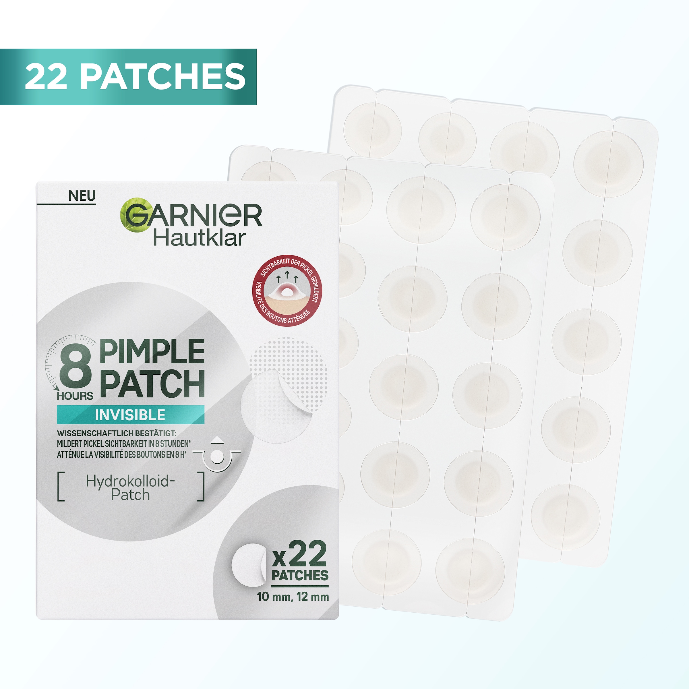 GARNIER Pflegestift »Garnier 8H Invisible Pimple Patch«, Flacht Pickel ab mit Hydrokolloid, keine Pickelmale.