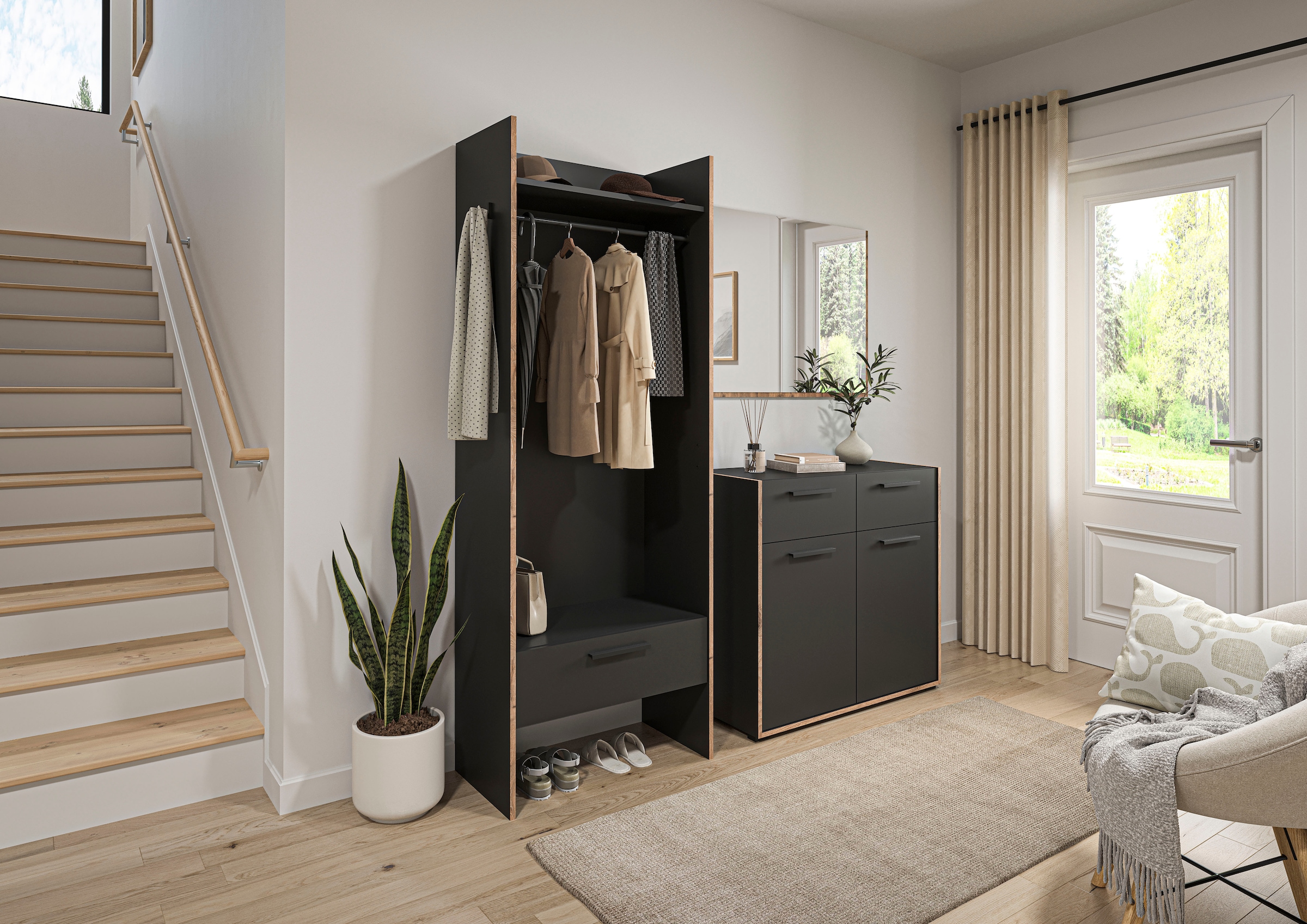 INOSIGN Garderobenschrank »MUSTA, Breite: 70cm, inkl. Kleiderstange, 2 Haken, 1 Schubkasten«, Dielenschrank, Flurschrank, Schrank, Universalschrank, Sitzbank