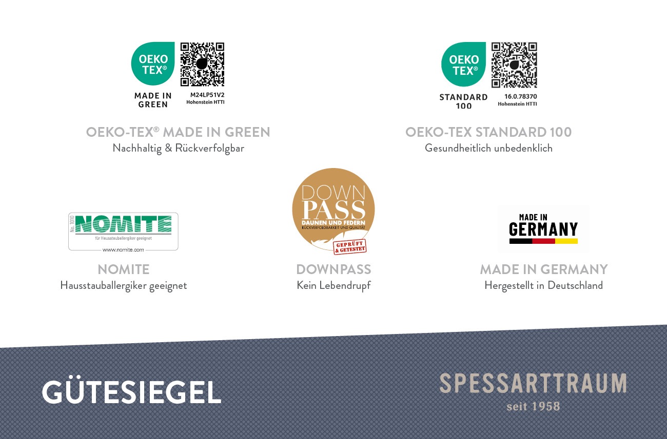 SPESSARTTRAUM 3-Kammer-Kopfkissen »Premium«, Füllung: 100% Gänsedaunen, Klasse 1, Downpass zertifiziert (Aussenkammern), Bezug: 100% Baumwolle, nachhaltig (Made in Green), Hausstauballergiker geeignet, (1 St.), gute Stützkraft