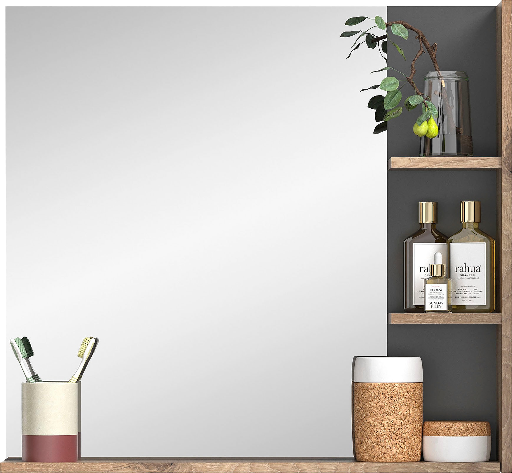 INOSIGN Badmöbel-Set »Riga, 4 teilig, inklusive Keramik-Aufsatzwaschbecken, bestehend aus:«, (Set, 4 St.), Waschtisch-Set, Hängeschrank, Badspiegel, Midischrank