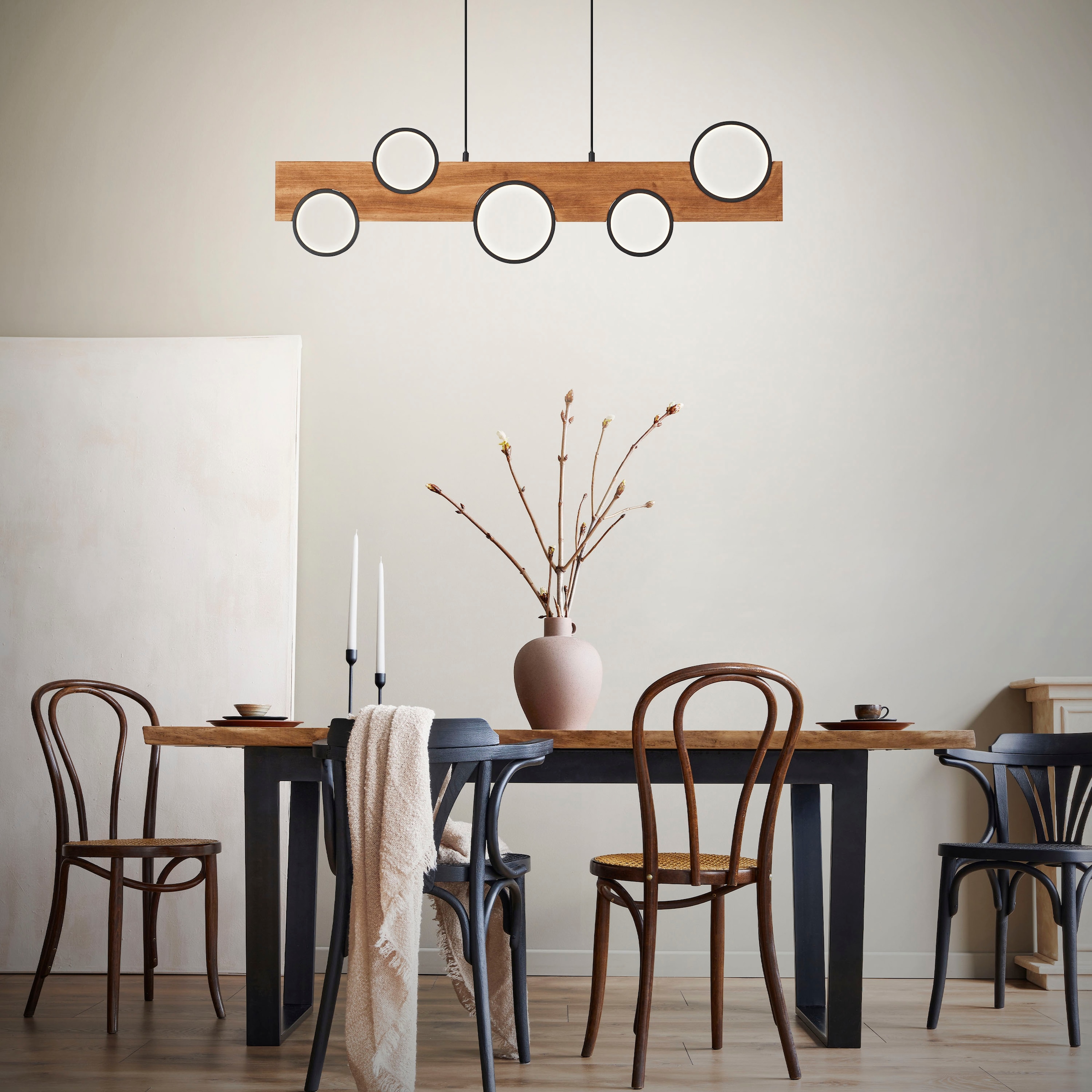 Brilliant LED Pendelleuchte »Cheesy«, 150 x 100cm, 4100lm, 3000K, Holz/Metall, natur/schwarz