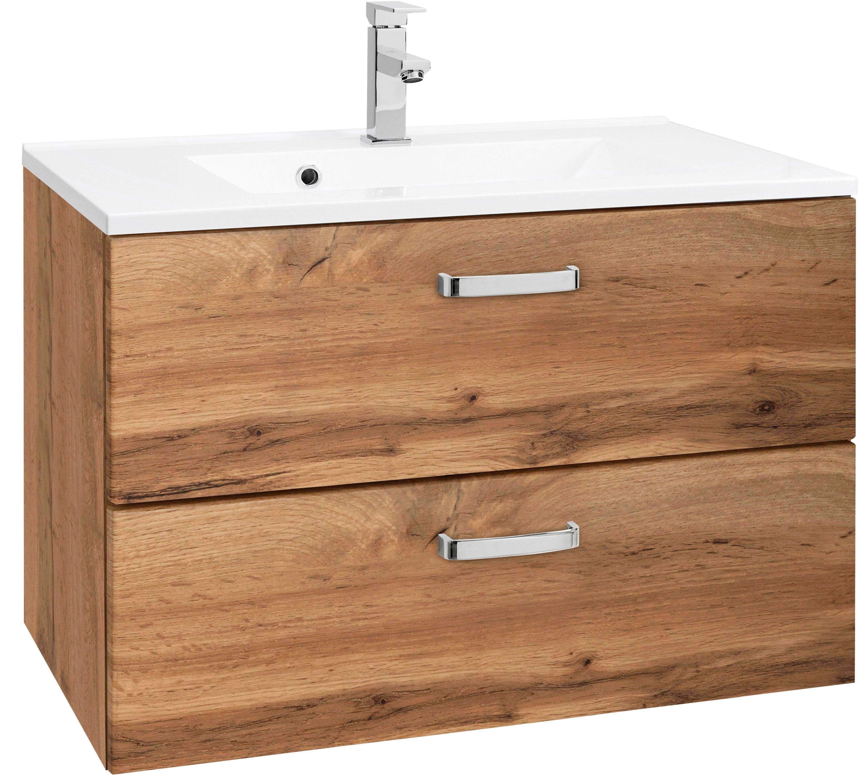 Waschbeckenunterschrank „Ravenna“, Bad, Waschtisch inkl. Waschbecken, eichefarben B/H/T: 70 cm x 56 cm x 47 cm