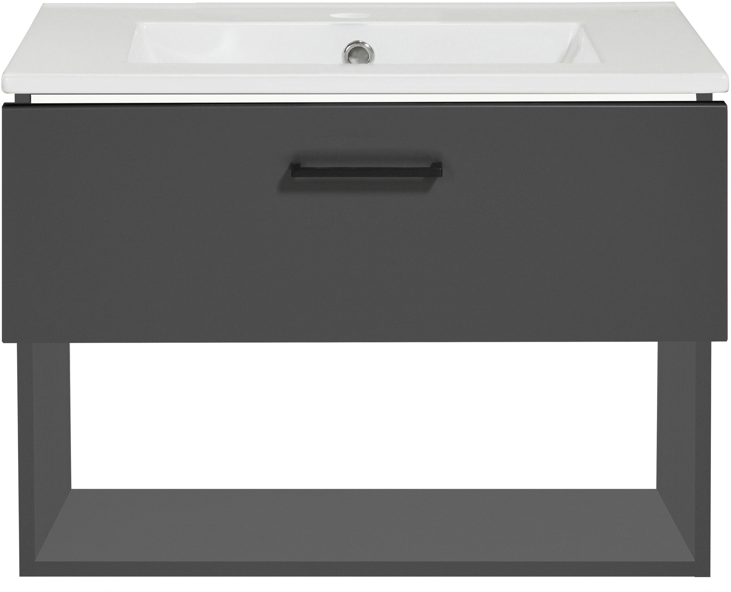 welltime Waschtisch »Trento Light mit Keramik-Auflagebecken«, 1 Auzug und 1 offenes Fach, Breite. 61cm, Anthrazit Matt