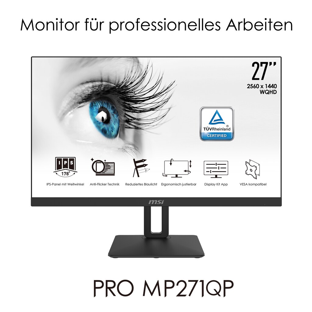 MSI LED-Monitor »PRO MP271QP«, 69 cm/27 Zoll, 2560 x 1440 px, WQHD, 5 ms Reaktionszeit, 60 Hz