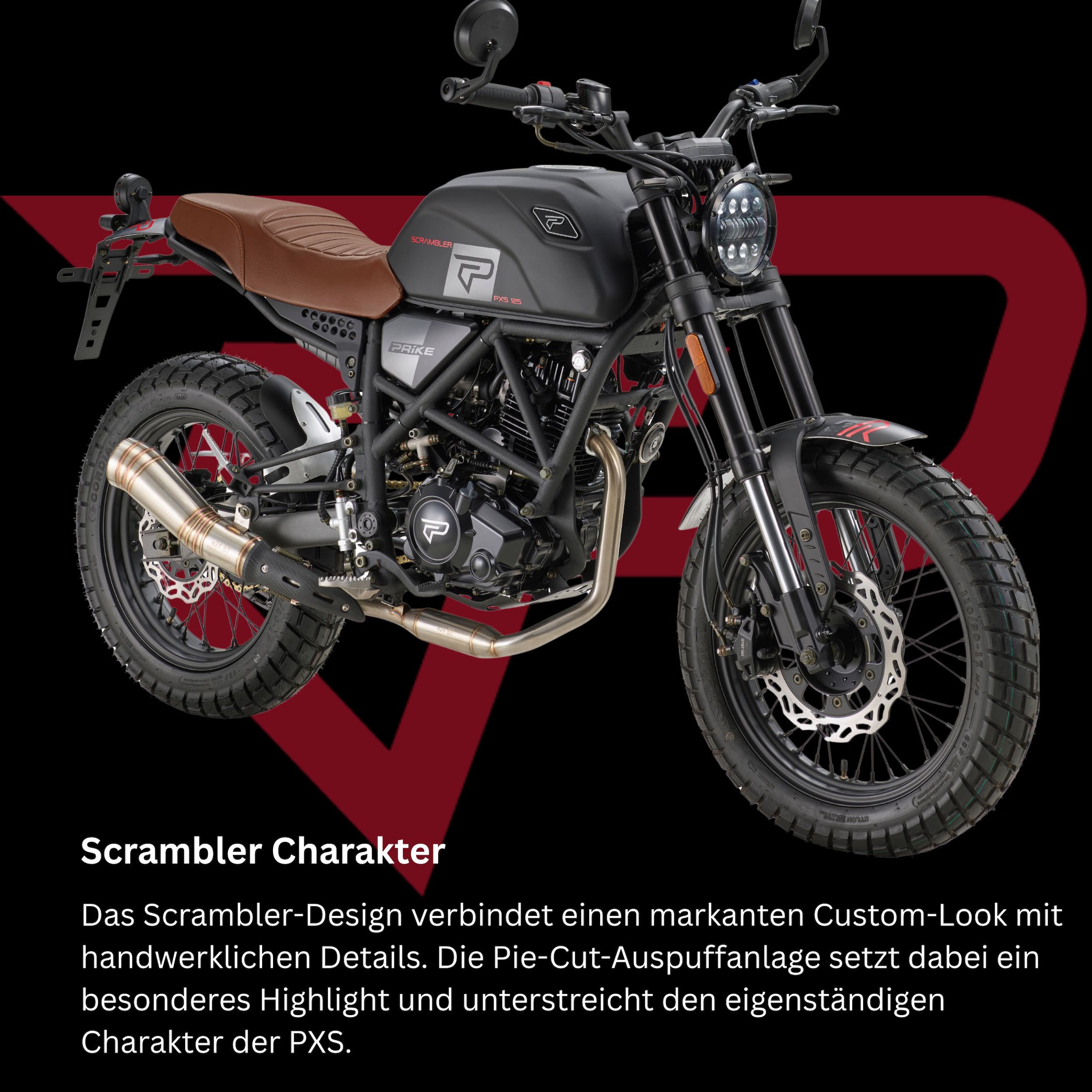 PRIKE Motorrad »PXS 125 Scrambler, E5+« 124 cm³ 85 km/h Euro 5+ 9,9 7,3 kW, 9,9 PS, CBS, 125er Scrambler-Design, digitales Cockpit