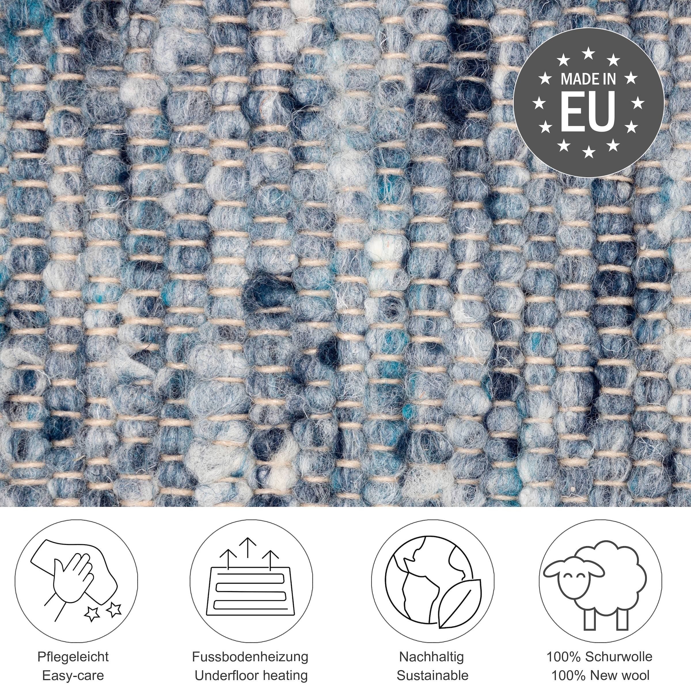 THEKO Wollteppich »Alm Freude« rechteckig 12 mm Höhe Handweb Teppich, reine Wolle, meliert, handgewebt, Wendeteppich