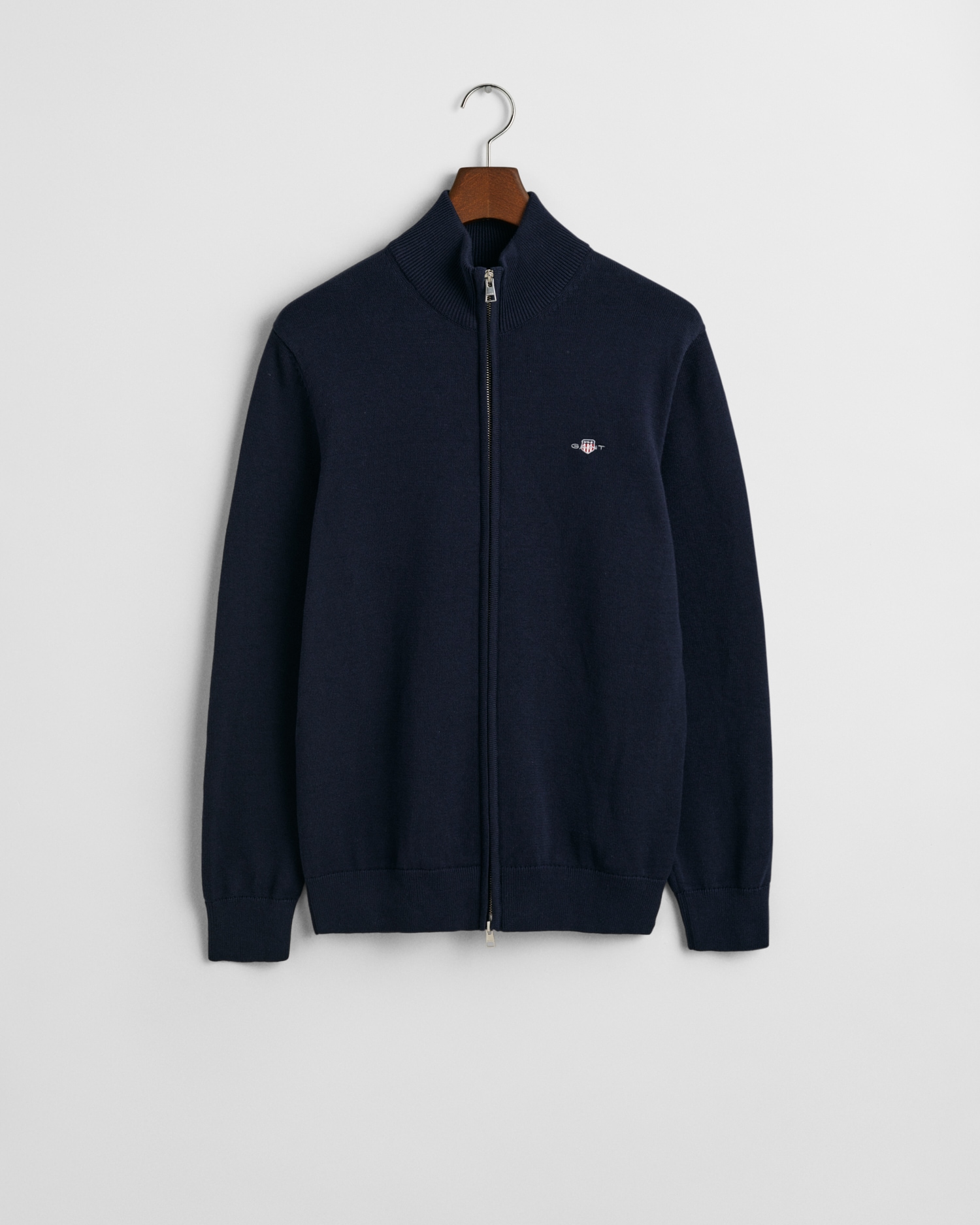Gant Cardigan »CASUAL COTTON ZIP CARDIGAN«, Mit Rippbündchen an Stehkragen, Ärmeln und Saum