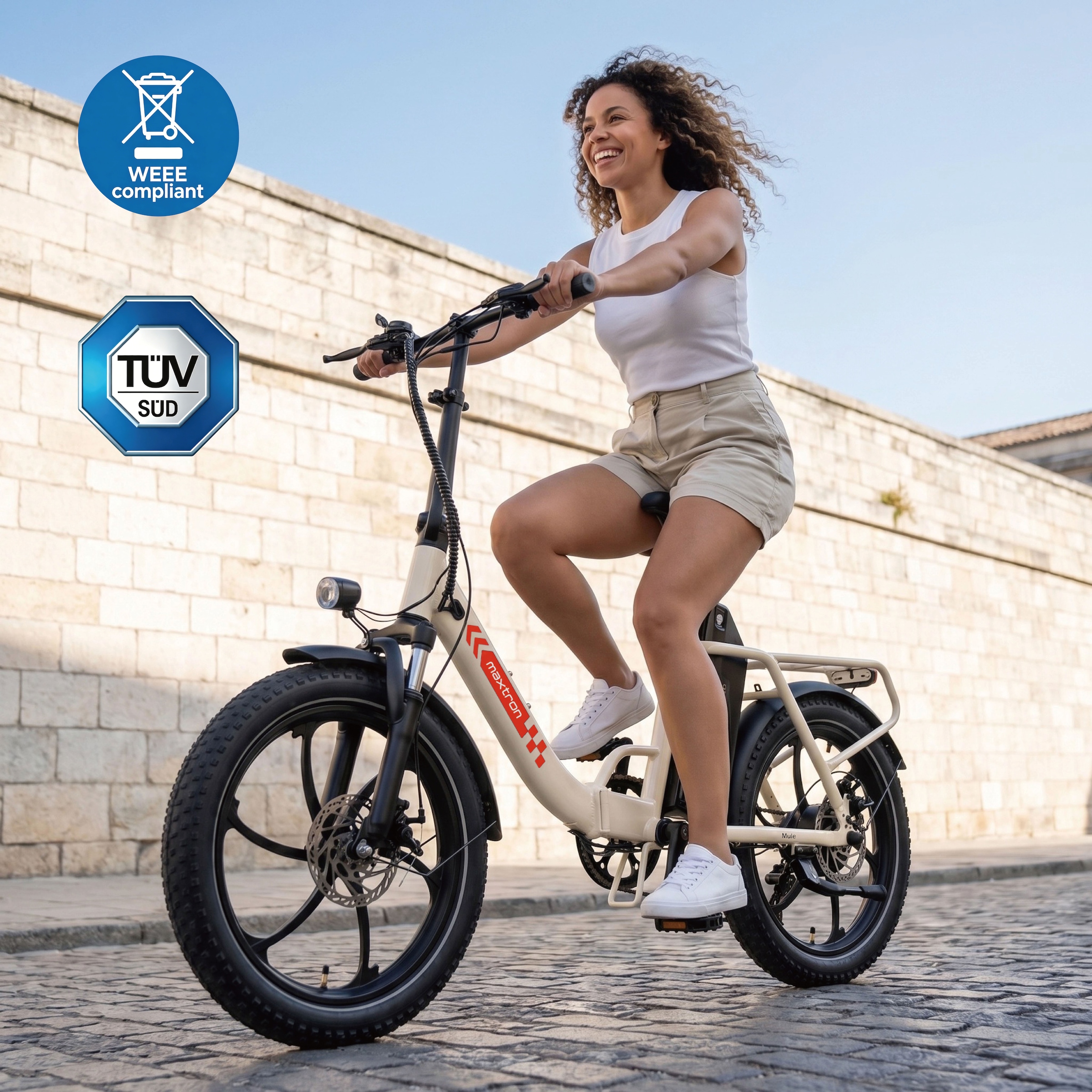 Maxtron »Maxtron MULE Klapprad« 7 Gang Shimano ALTUS Schaltwerk Kettenschaltung 350 W Packung,  Stadt & Abenteuer: 20" Fatbike mit XXL 20Ah Akku.