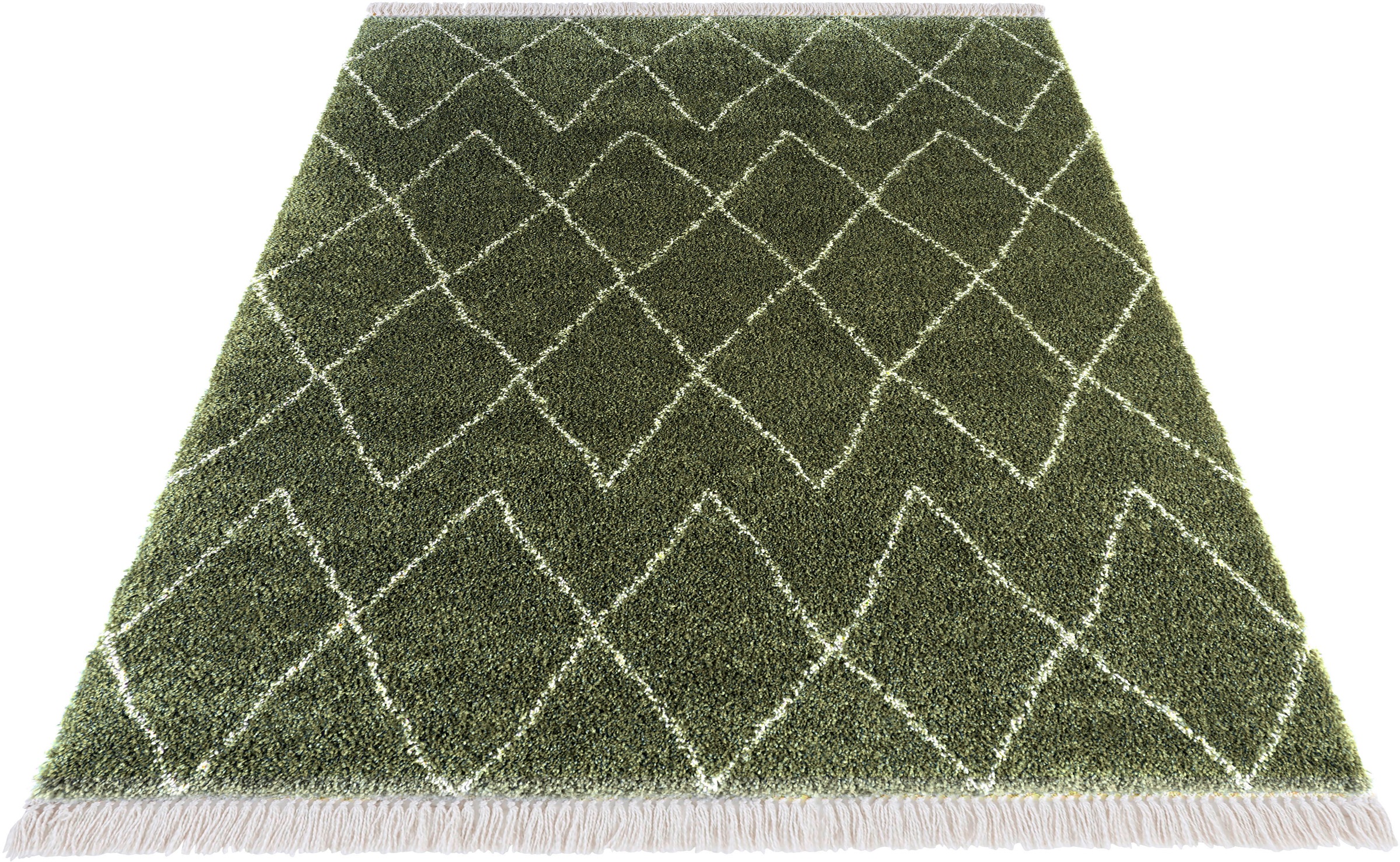HANSE Home Hochflor-Teppich »Jade«, rechteckig, Pastellfarben mit Fransen, Rauten Design, Scandi Look