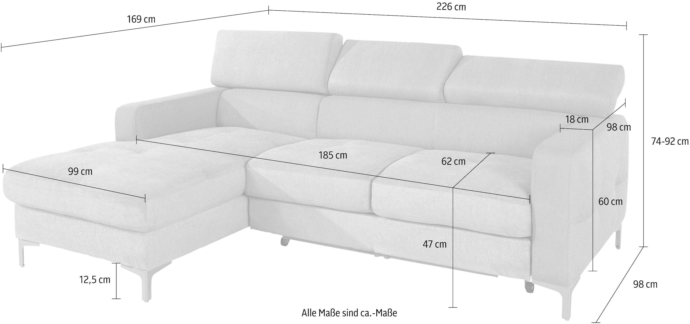 COTTA Polstergarnitur »Sammy L-Form«, (Set), Set bestehend aus: Ecksofa mit Kopfteilverstellung & Hocker