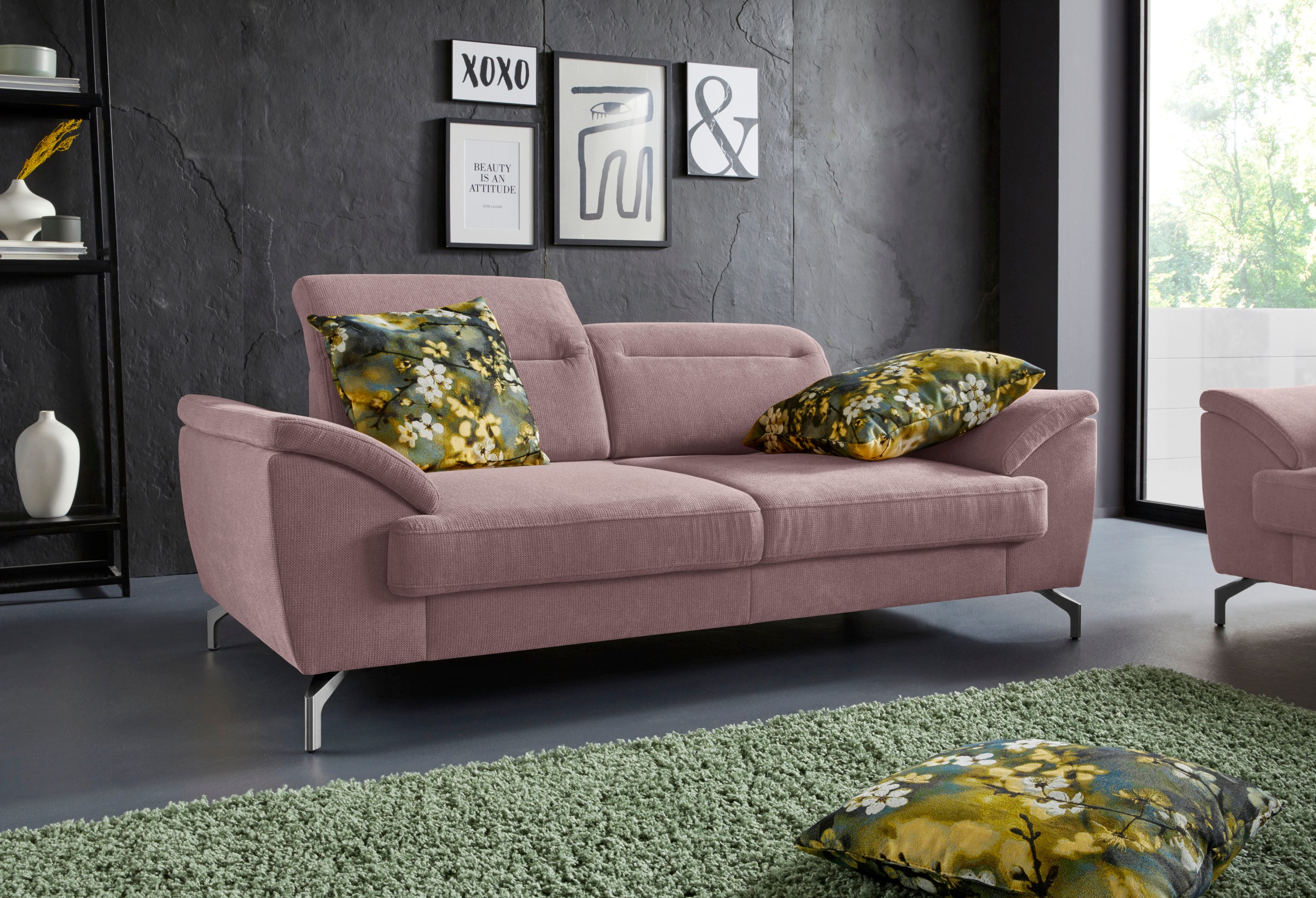 sit&more 2,5-Sitzer »Percy«, 15 cm Fußhöhe, Sitztiefenverstellung, wahlweise Kopfteilverstellung