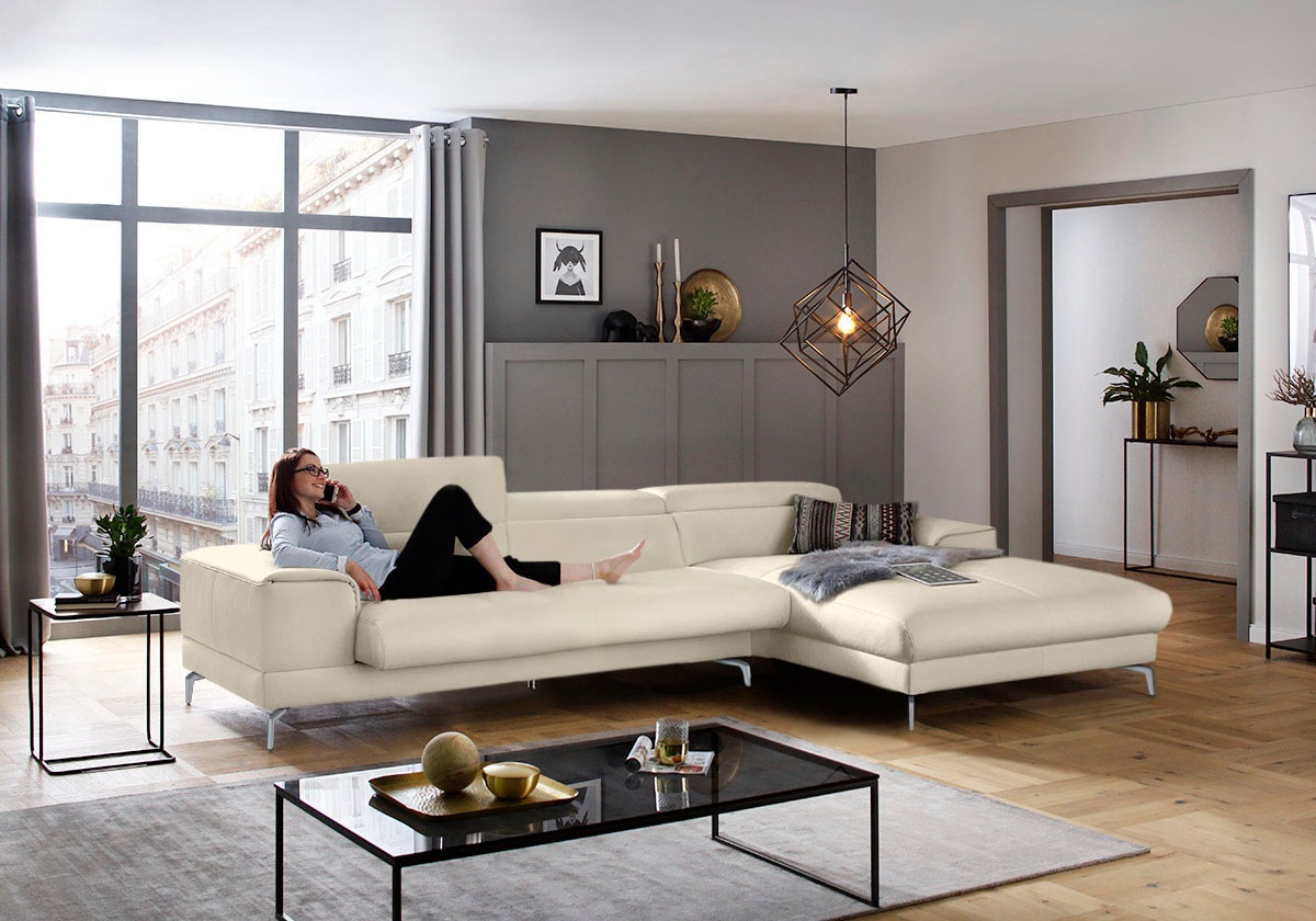 W.SCHILLIG Ecksofa »piedroo, Designsofa mit tollem Sitzkomfort, bequem und elegant, L-Form«, Kopfteilverstellung, wahlweise mit Sitztiefenverstellung, Breite 343cm