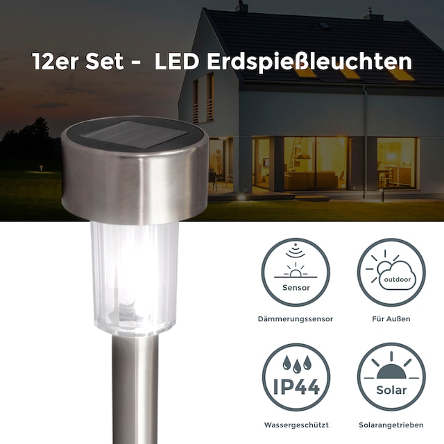 B.K.Licht LED Solarleuchte »BK_SL1482 LED Solar-Wegleuchte, 12er-Set, IP44,  Dämmerungssensor«, 12 flammig-flammig, LED Erdspießleuchte mit Solar-Panel  auf Rechnung bestellen