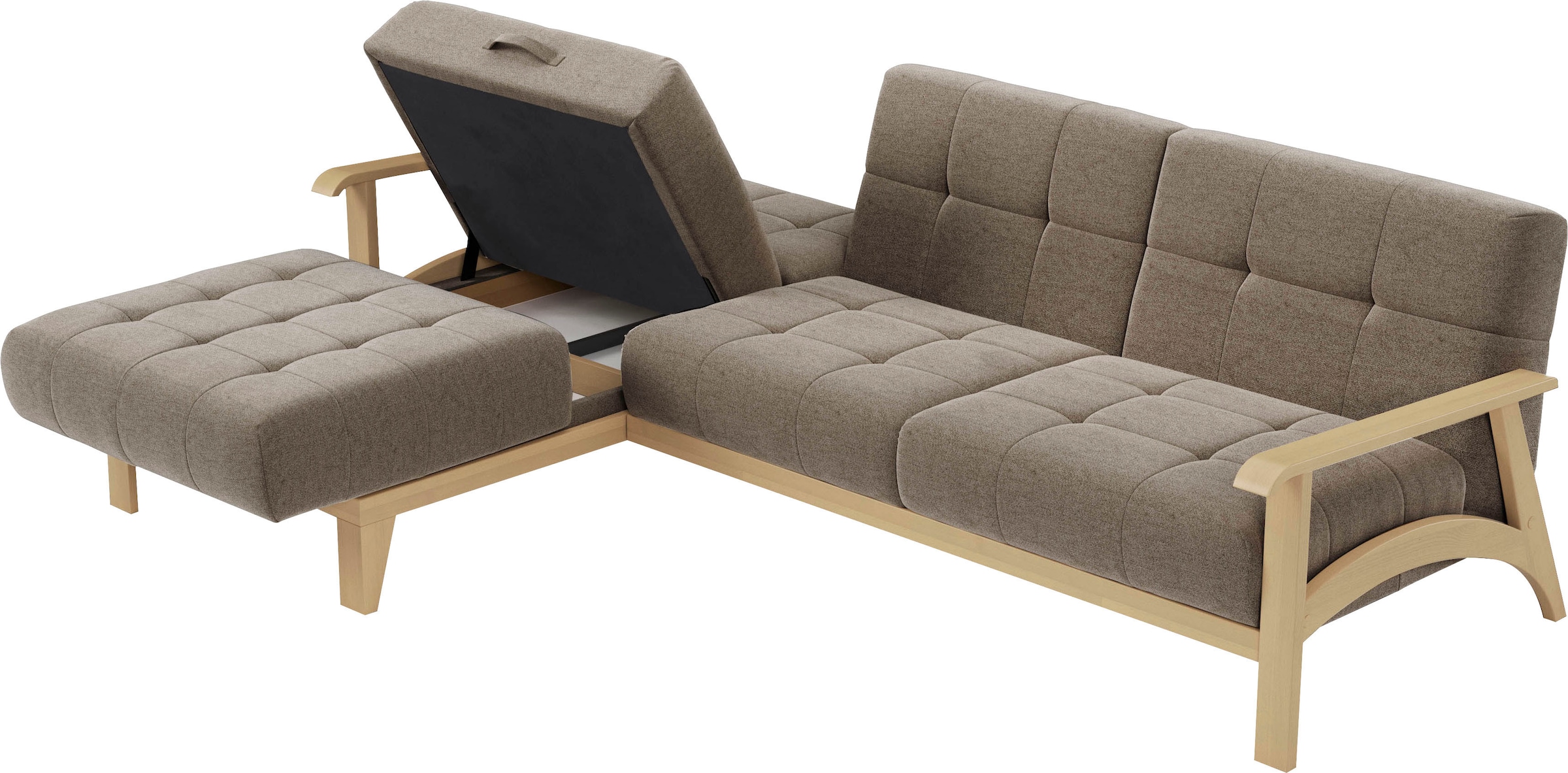 sit&more Ecksofa »Billund L-Form«, Armlehnen aus Buchenholz in natur, verschiedene Bezüge und Farben