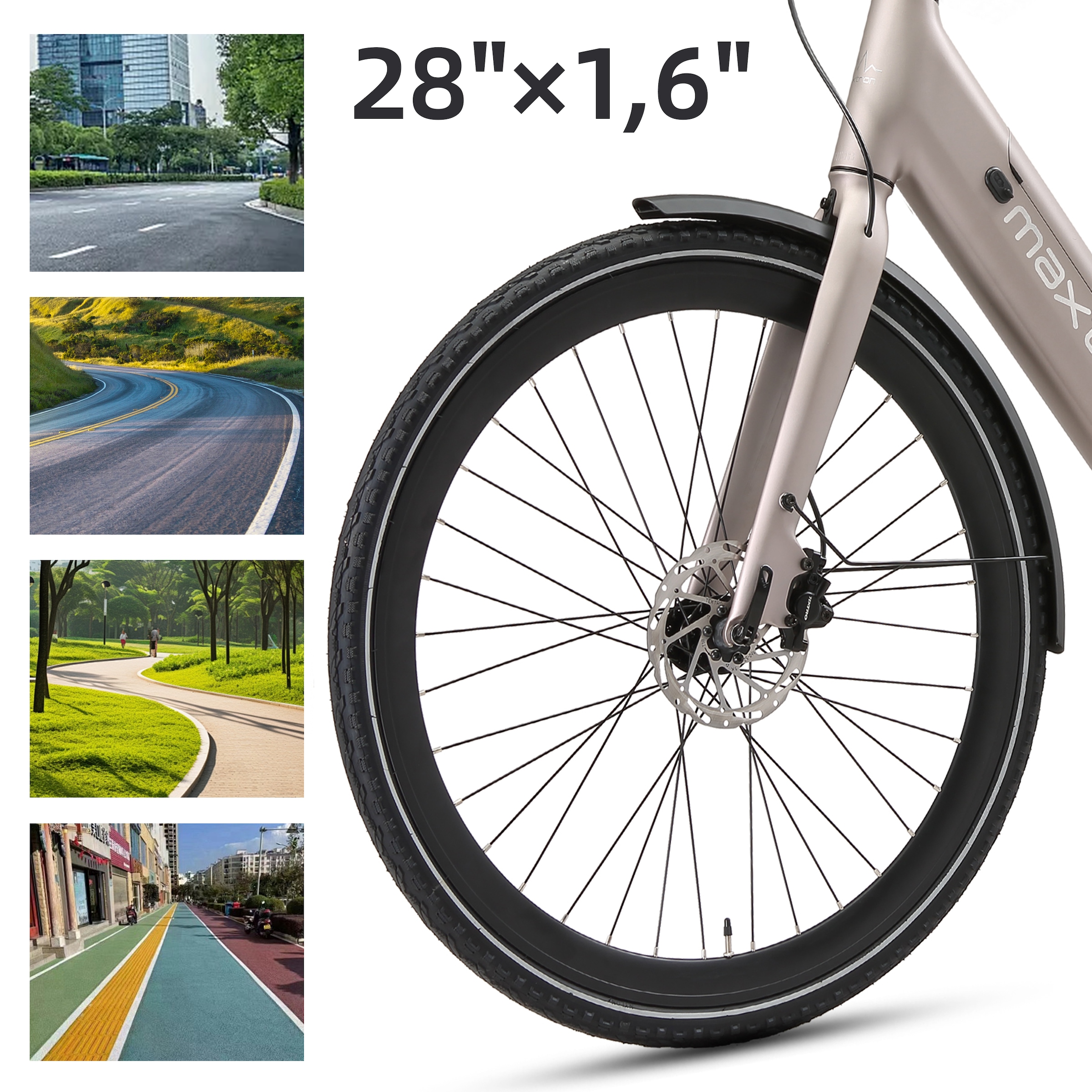 Maxtron »Maxtron Urban 20 City-E-Bike 28 Zoll« Heckmotor 250 W (mit integr. Akku), Elektrofahrrad für Alltag und Einkauf