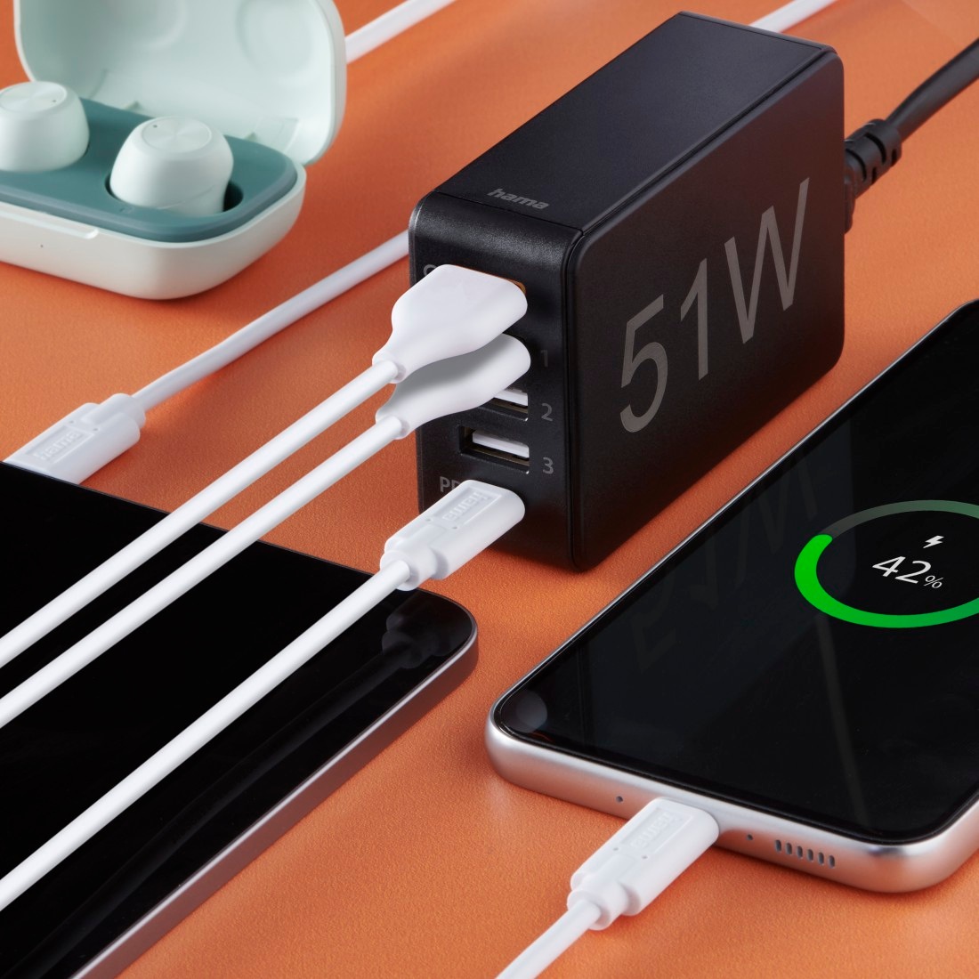 Hama USB-Ladegerät »5in1 USB-Ladestation 51 W, USB + USB-C Adapter 5 Port Schnellladegerät«