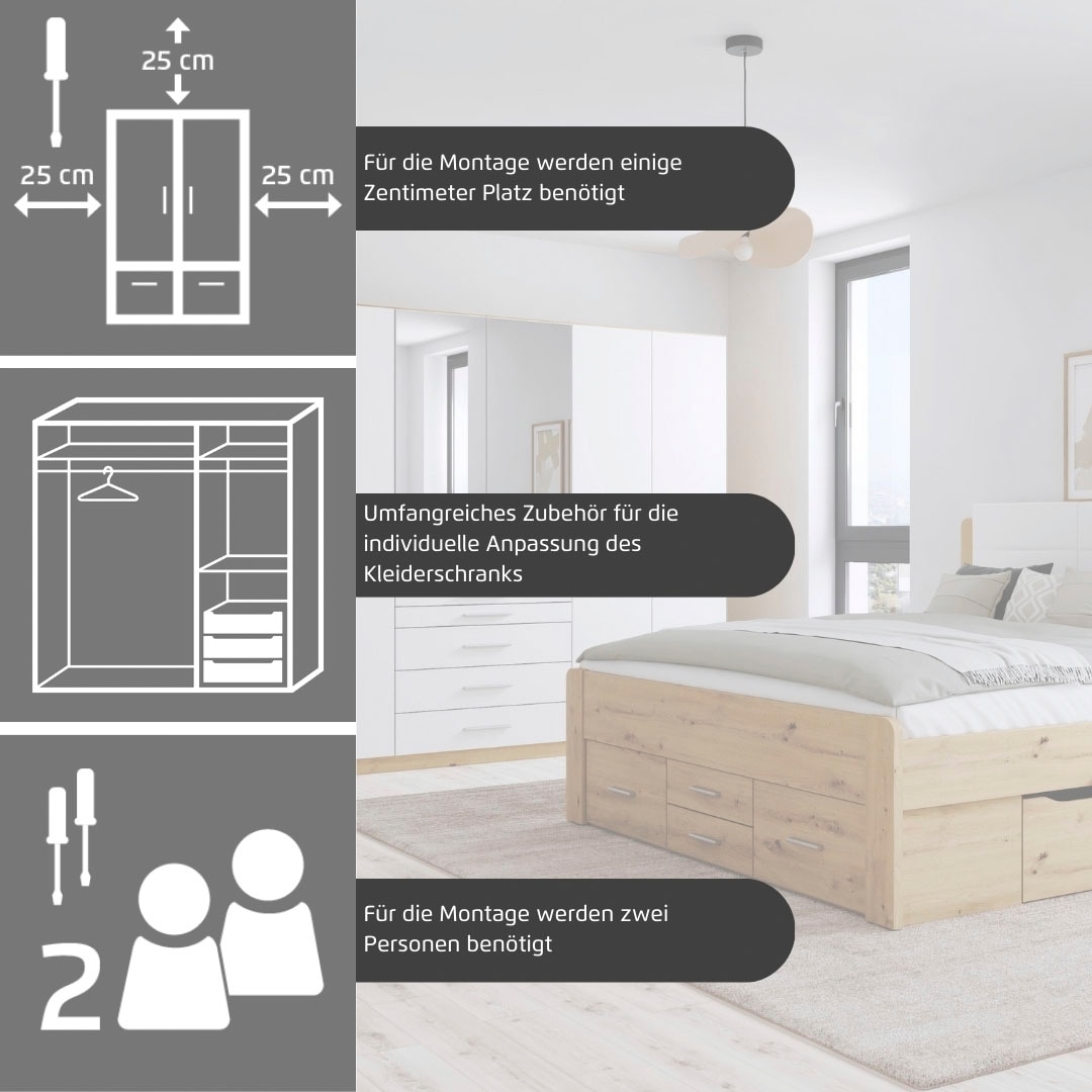 rauch Schlafzimmer-Set »Komplettschlafzimmer Schlafzimmer Stauraumbett MADE IN GERMANY« Set, Liegefläche 180x200, Schrank Maße B/H/T: 271/210/54 cm, 4 tlg. tlg. Schrank mit 5 Schubladen, Bettanlage mit 8 Schubladen MADE IN GERMANY