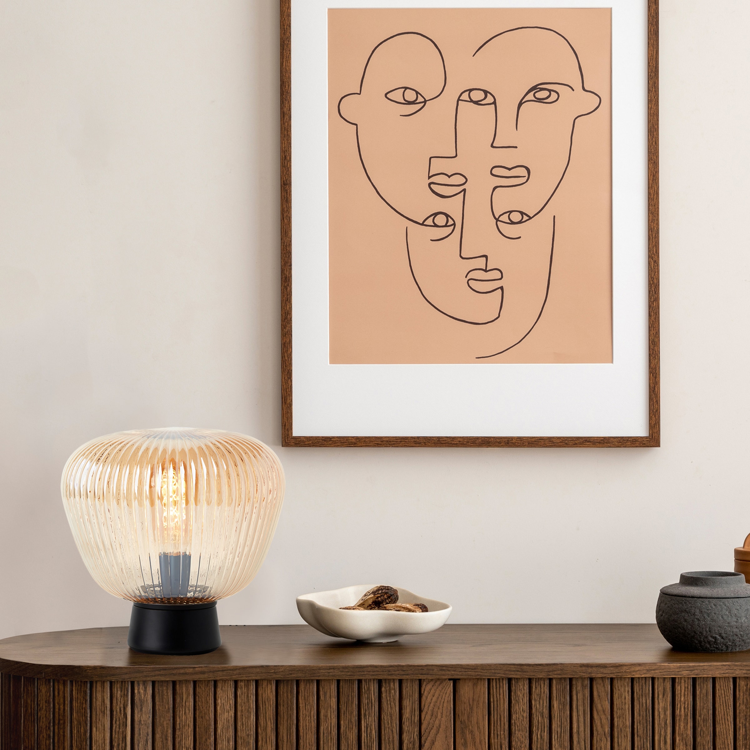 Brilliant Tischleuchte »Kaizen« E27 1 Stk. Riffelglas, 25 x 25 cm, E27, Amber-Bernsteinfarben