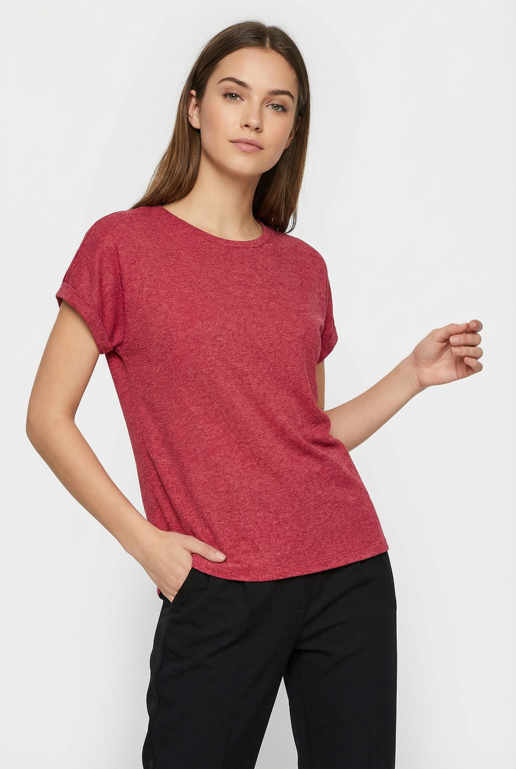 Vero Moda Kurzarmpullover »VMBRIANNA SS O-NECK PULLOVER BOO  REP« mit überschnittenen Schultern mit Umschlagsaum