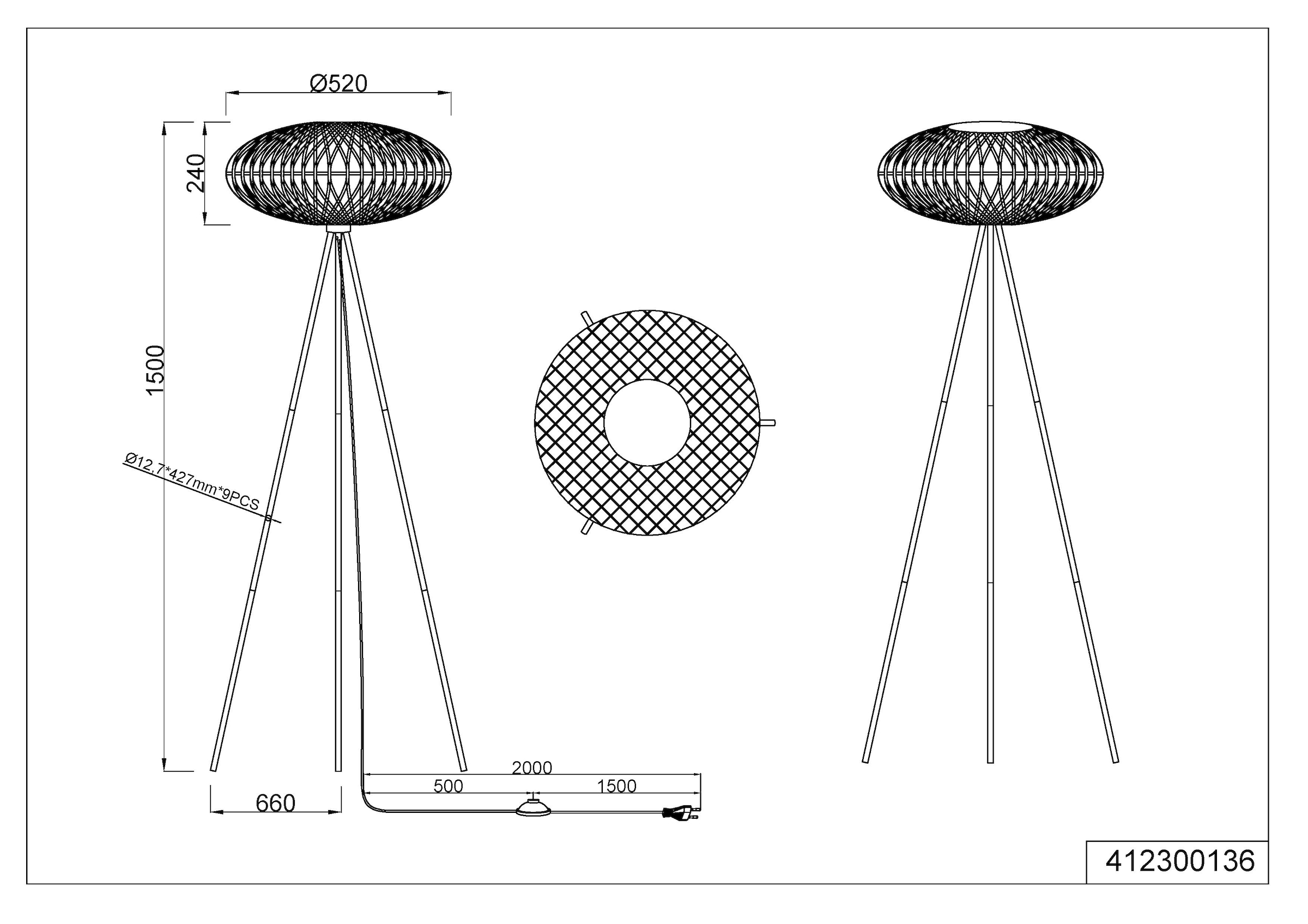 TRIO Leuchten Stehlampe »HEDDA, Dreibein Stehleuchte mit Sisal Schirm, exkl 1xE27 max 40W«, 1 flammig, Leuchtmittel E27 | Leuchtmittel wechselbar, Stehlampe 150cm mit Fußschalter, Sisalgeflecht Leuchtmittel wechselbar