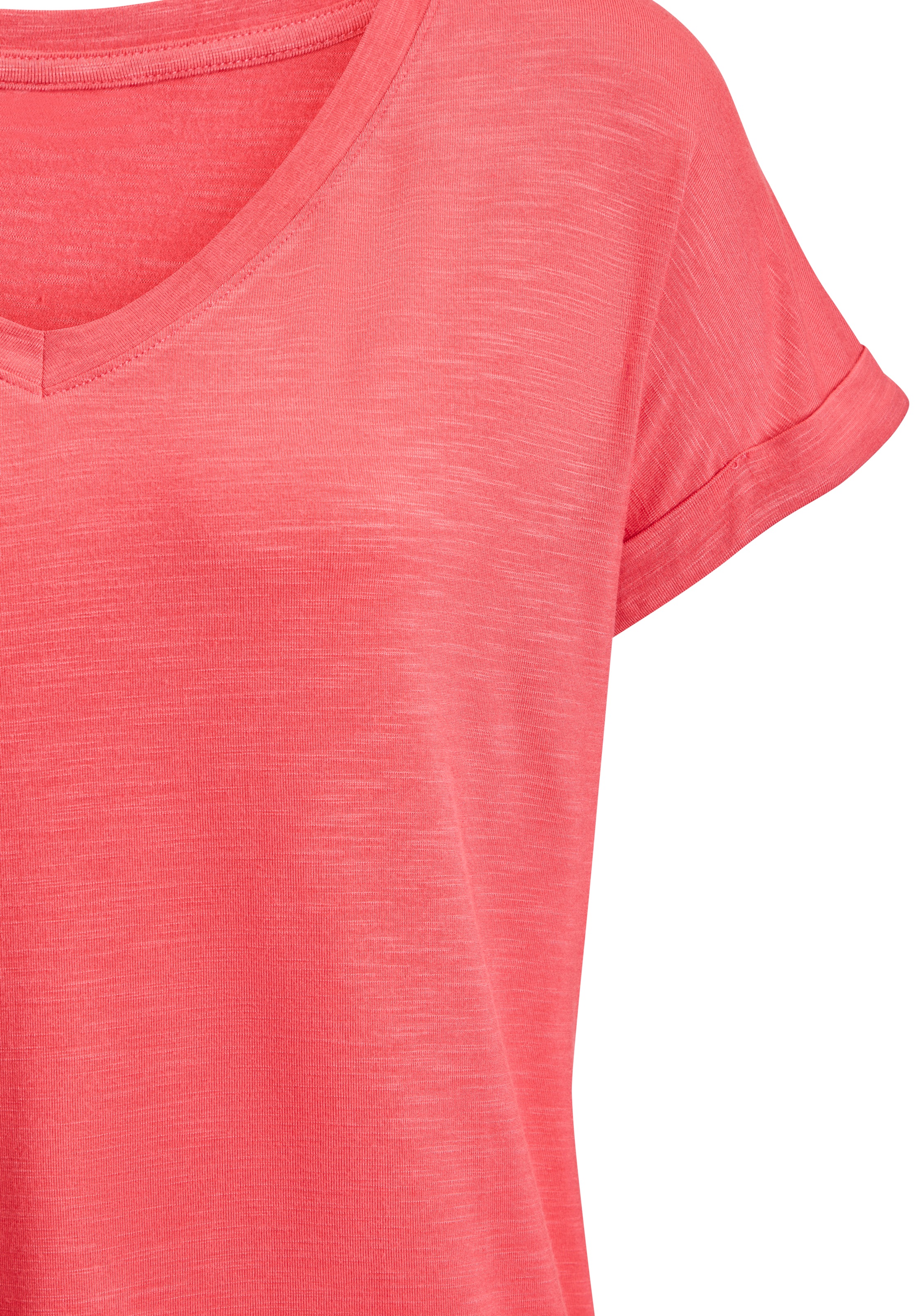 Beachtime by Lascana V-Shirt »mit fixiertem Ärmelumschlag« aus Viskose-Qualität