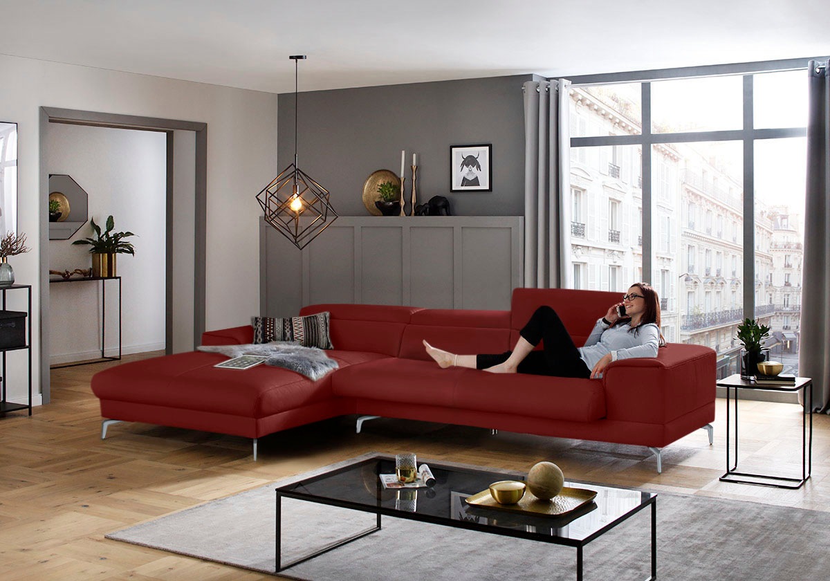 W.SCHILLIG Ecksofa »piedroo, Designsofa mit tollem Sitzkomfort, bequem und elegant, L-Form«, Kopfteilverstellung, wahlweise mit Sitztiefenverstellung, Breite 343cm