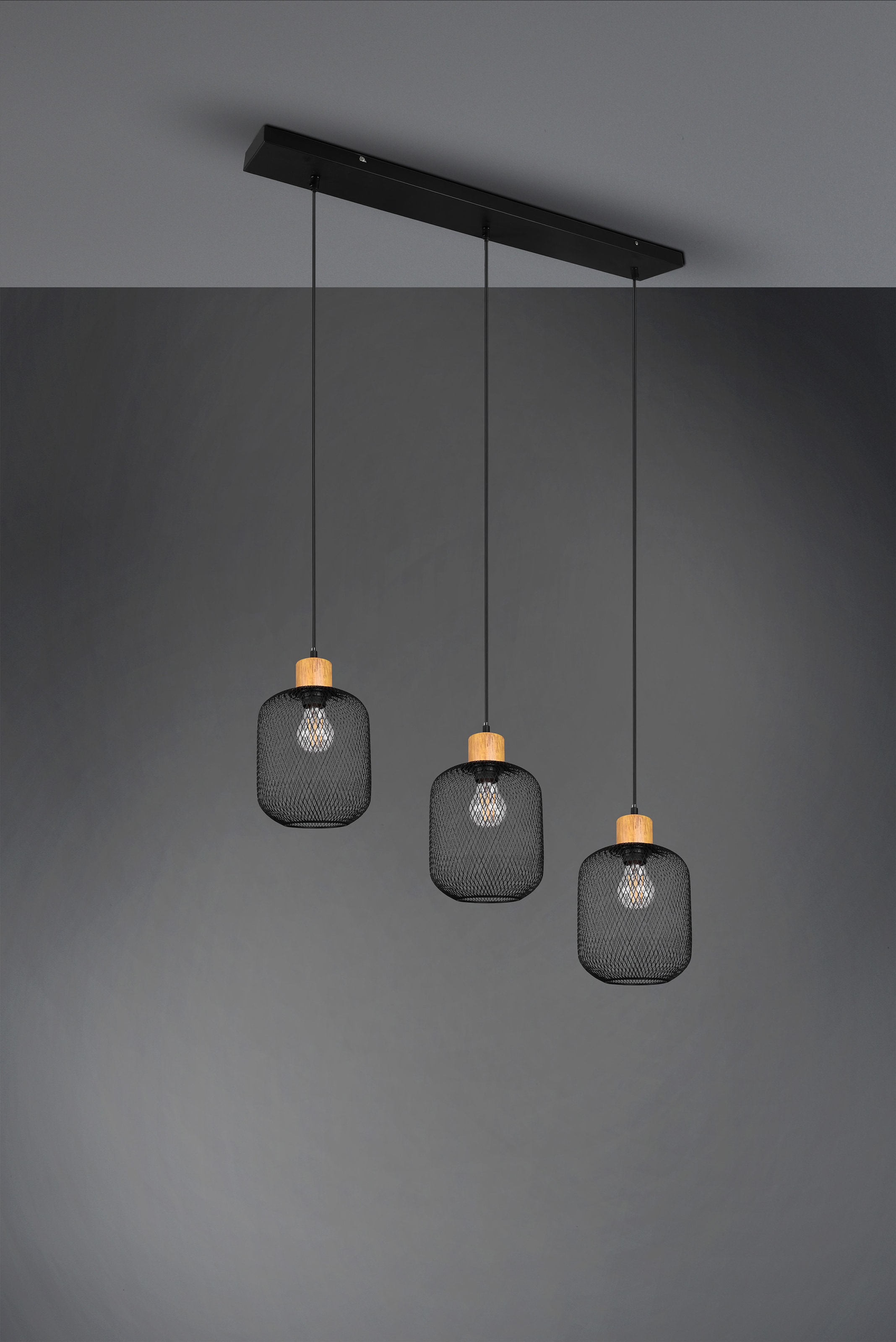 REALITY Leuchten Pendelleuchte »CALIMERO« E27 1 Stk. Holz-Deko, Leuchtmittel frei wählbar, Abhängung 150cm, Schirm Ã˜ 18cm