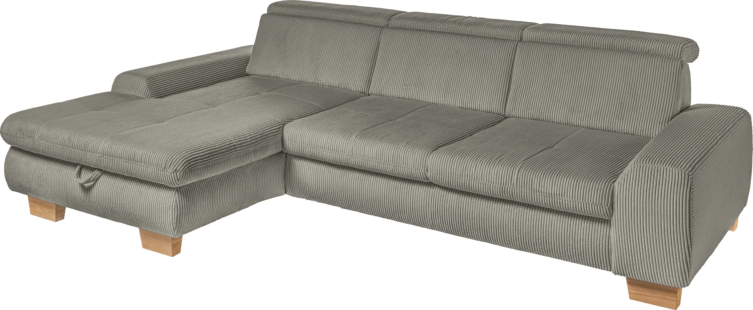 set one by Musterring Ecksofa »SO 3400 Sitzhöhe 47cm oder 49cm, Sitztiefe verstellbar, B/T: 307/195cm«, Kopteil verstellbar, mit Bettfunktion, in Cord, lind, Sitzhöhe 47