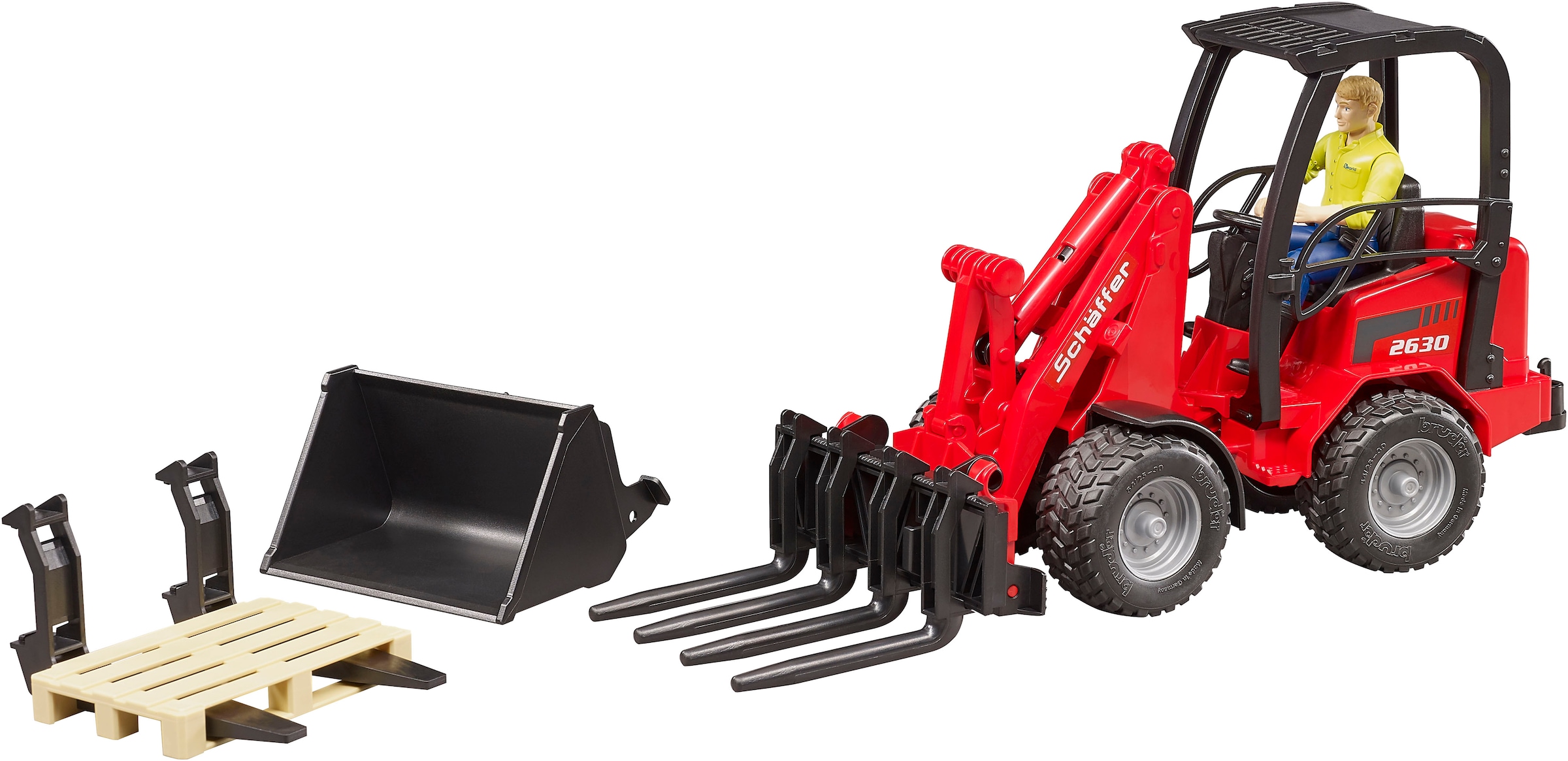 Bruder® Spielzeug-Bagger »Schäffer Hoflader 2630 mit Figur und Zubehör (02191)«, Made in Europe