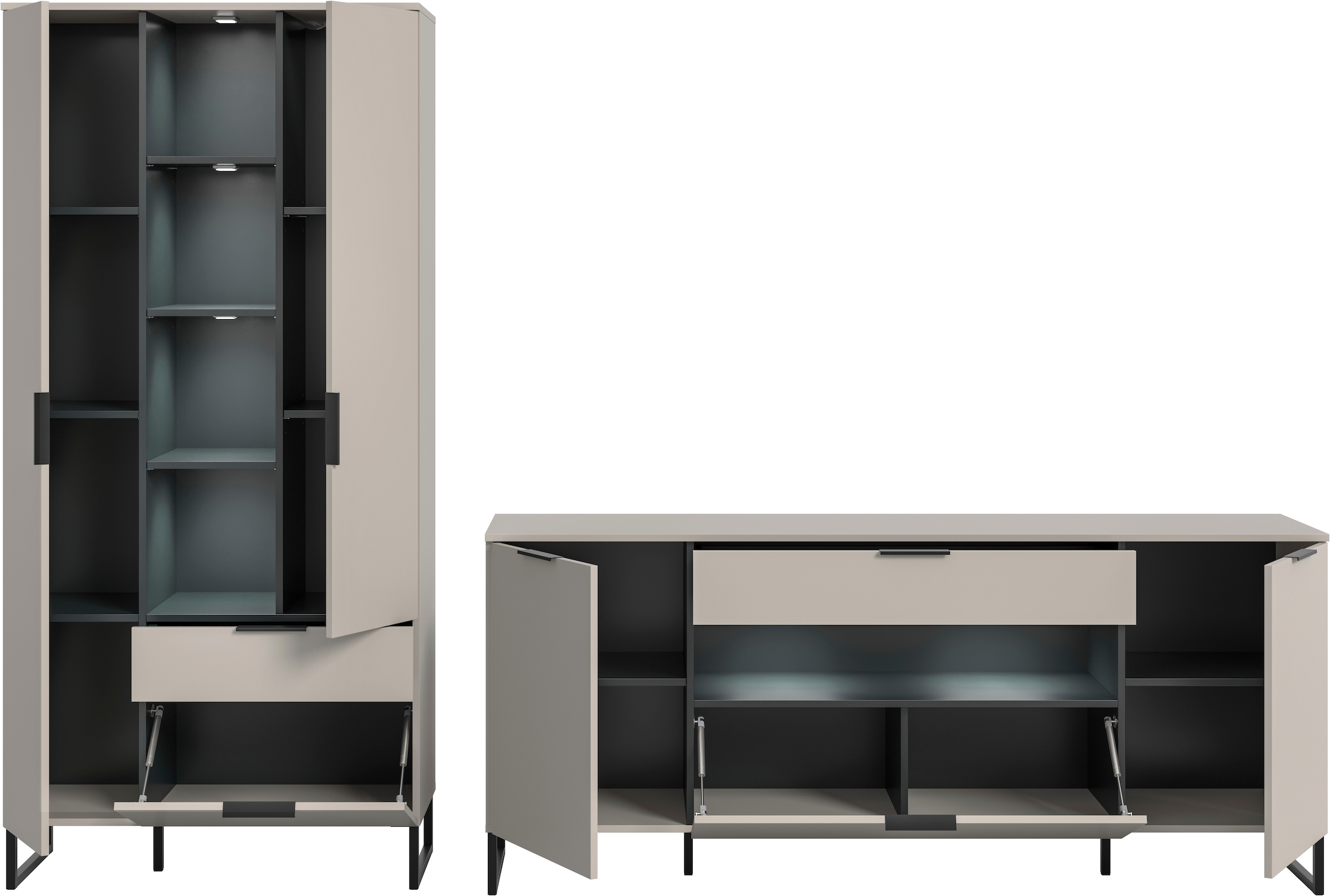 Home affaire Wohnwand »ADIO, Breite 290 cm, 2-teiliges Set, mit Metall-Kufenfüße« Set, bestehend aus: Mehrzweckschrank und Sideboard, 4 Stk. tlg.