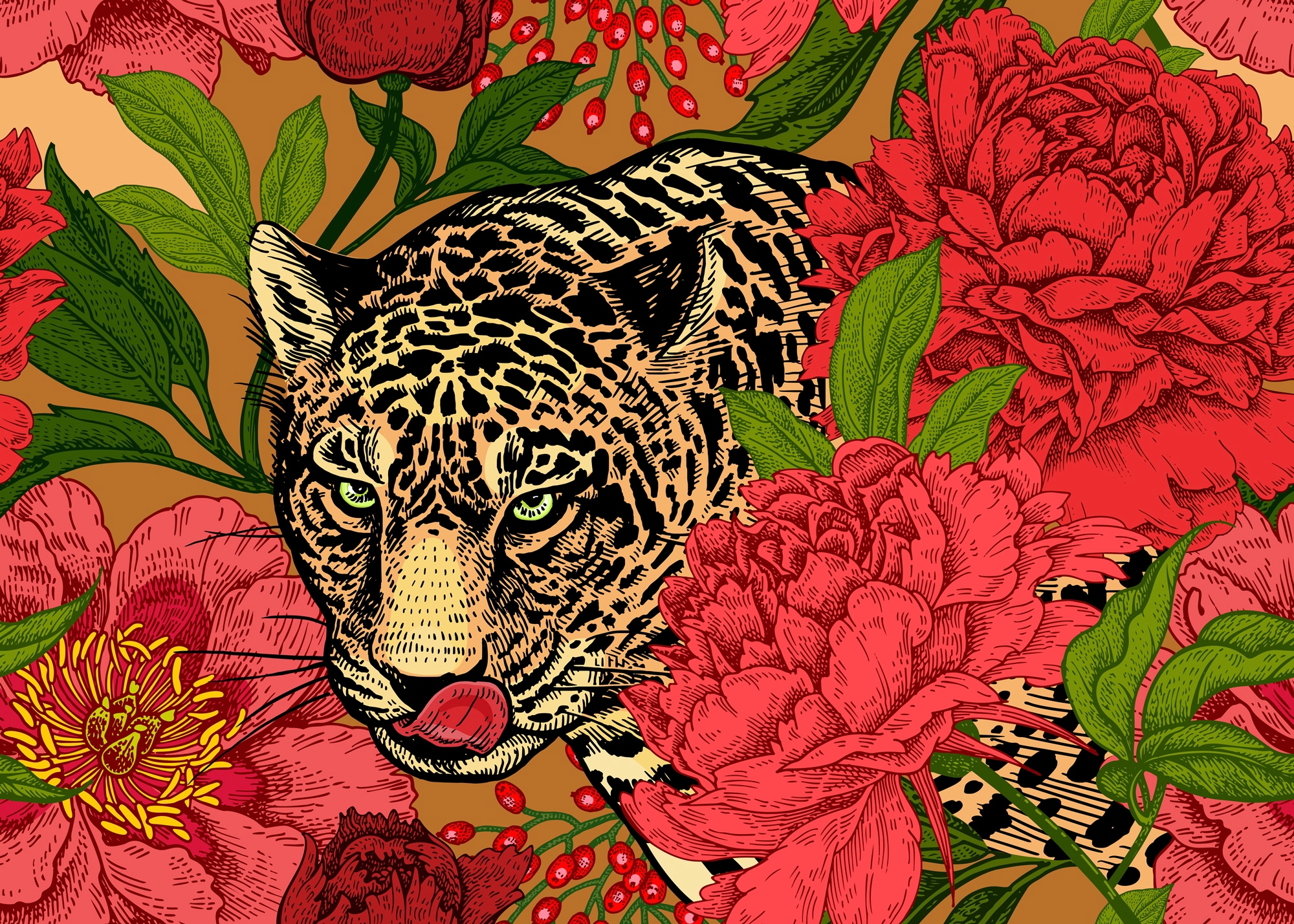 Papermoon Fototapete »ABSTRAKT DESIGN-LEOPARD mit Blumen« günstig online kaufen