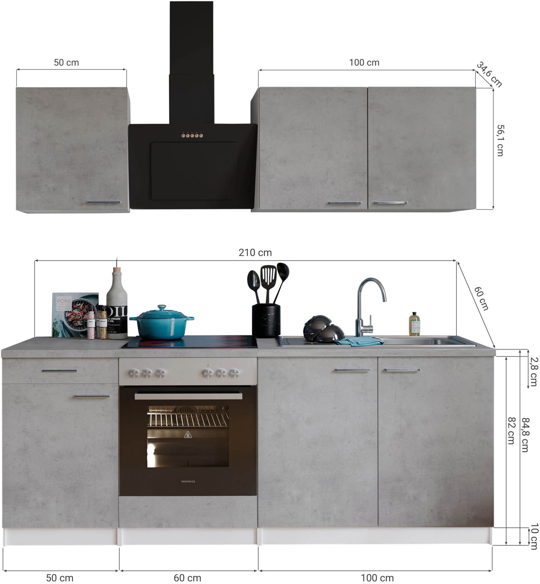 MESANA Küche »Malia«, Breite 210 cm, 85 cm Arbeitshöhe, in exklusiver Konfiguration für OTTO
