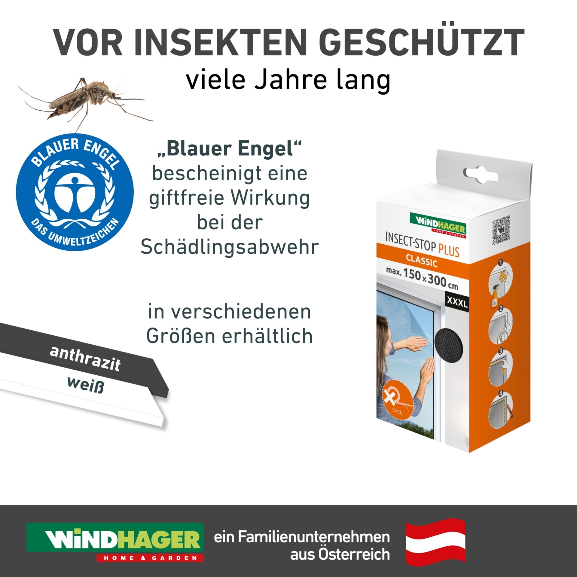 Windhager Schädlingsschutznetz »Plus für Fenster, Klettband Insektenschutz ohne bohren, 130 x 150 cm« 1 Stk. tlg. Insektenschutzgitter, Moskitonetz erhältlich in anthrazit oder weiß