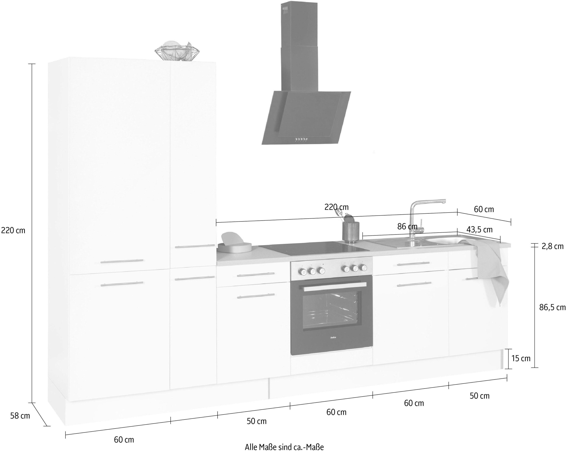 wiho Küchen Küchenzeile »Ela, Breite 220 cm«, Soft-Close-Funktion, höhenverstellbare Füße, mit E-Geräten