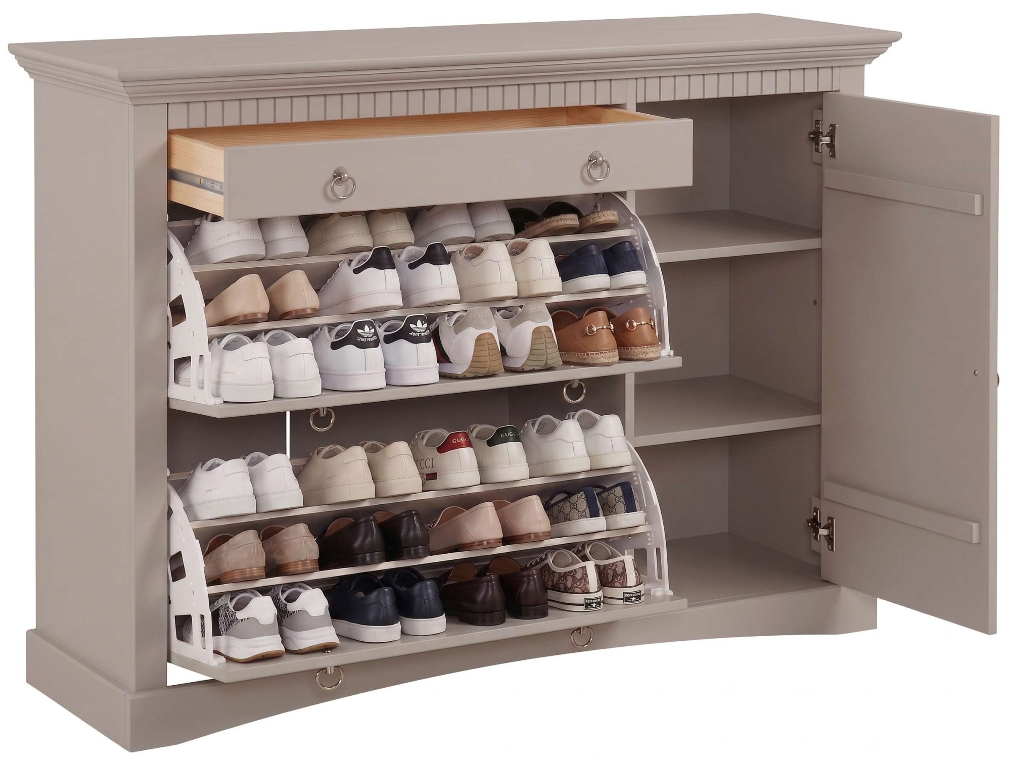 OTTO home Schuhkommode »Rustic« Bis max. Schuhgröße 42,  aus massiver Kiefer, Breite 130 cm, für ca. 2 x 12 Paar Schuhe