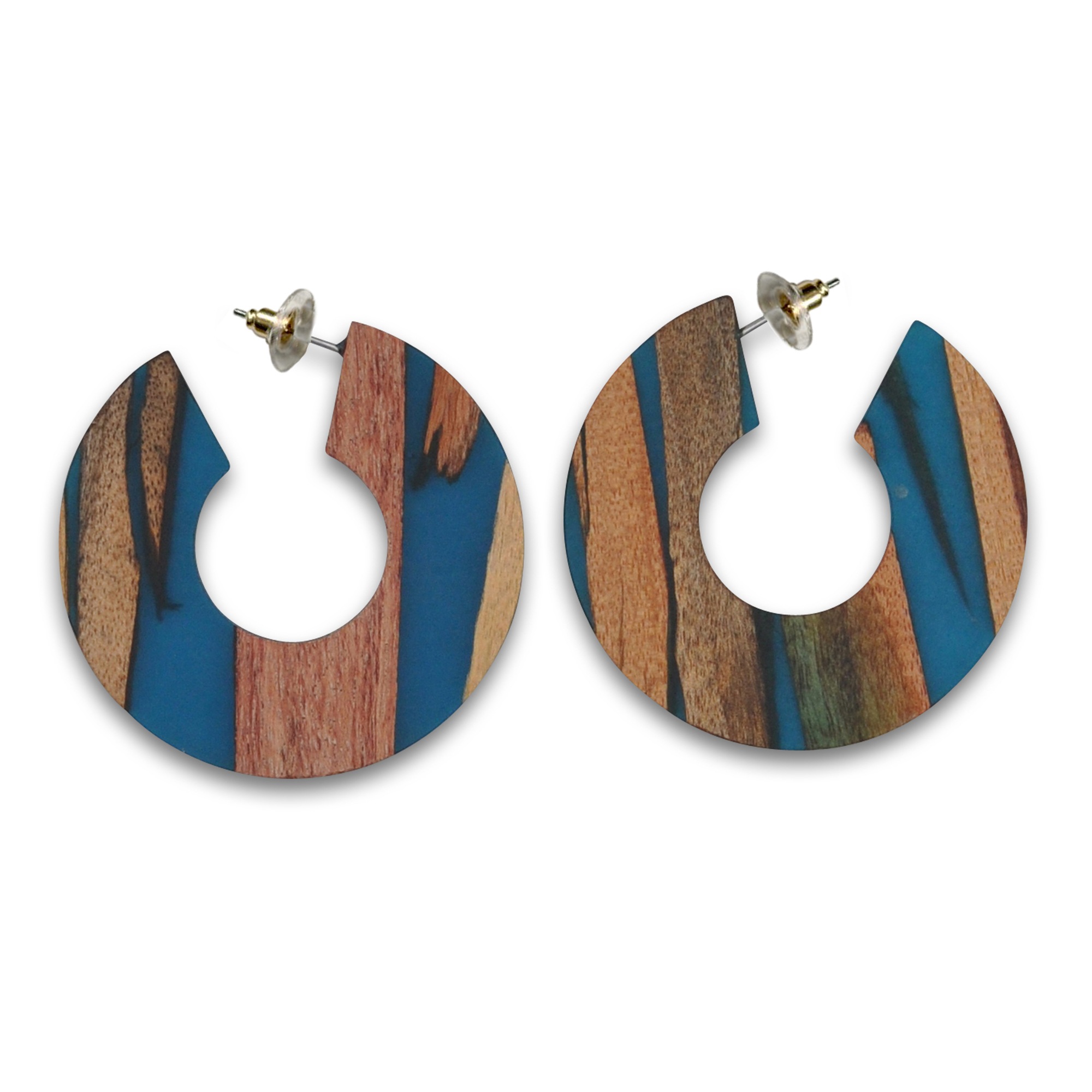 STEUER Paar Creolen »Holz Acryl Petrol« mehrfarbig