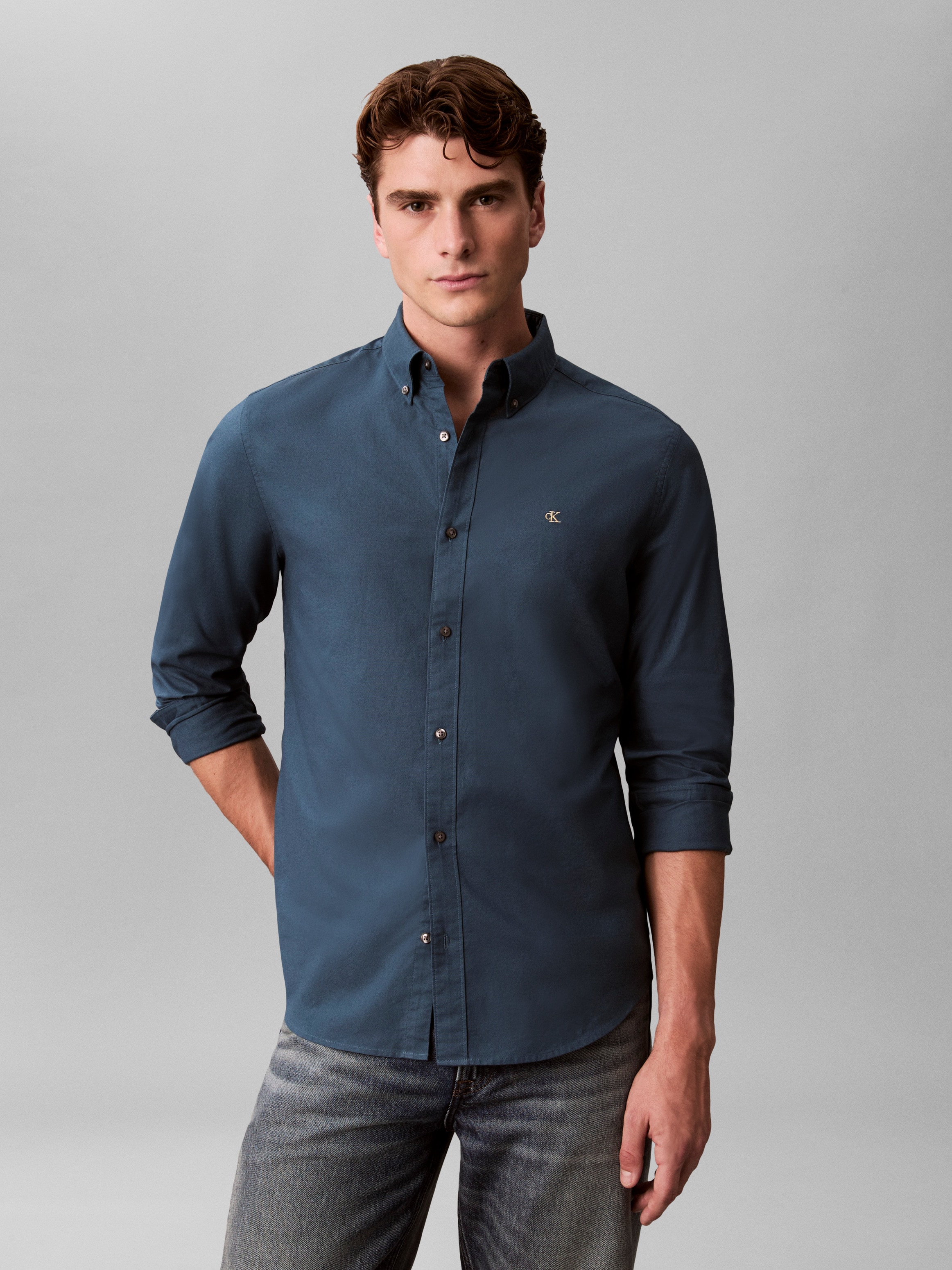 Calvin Klein Jeans Langarmhemd Button-Down-Kragen, Baumwoll-Stretch