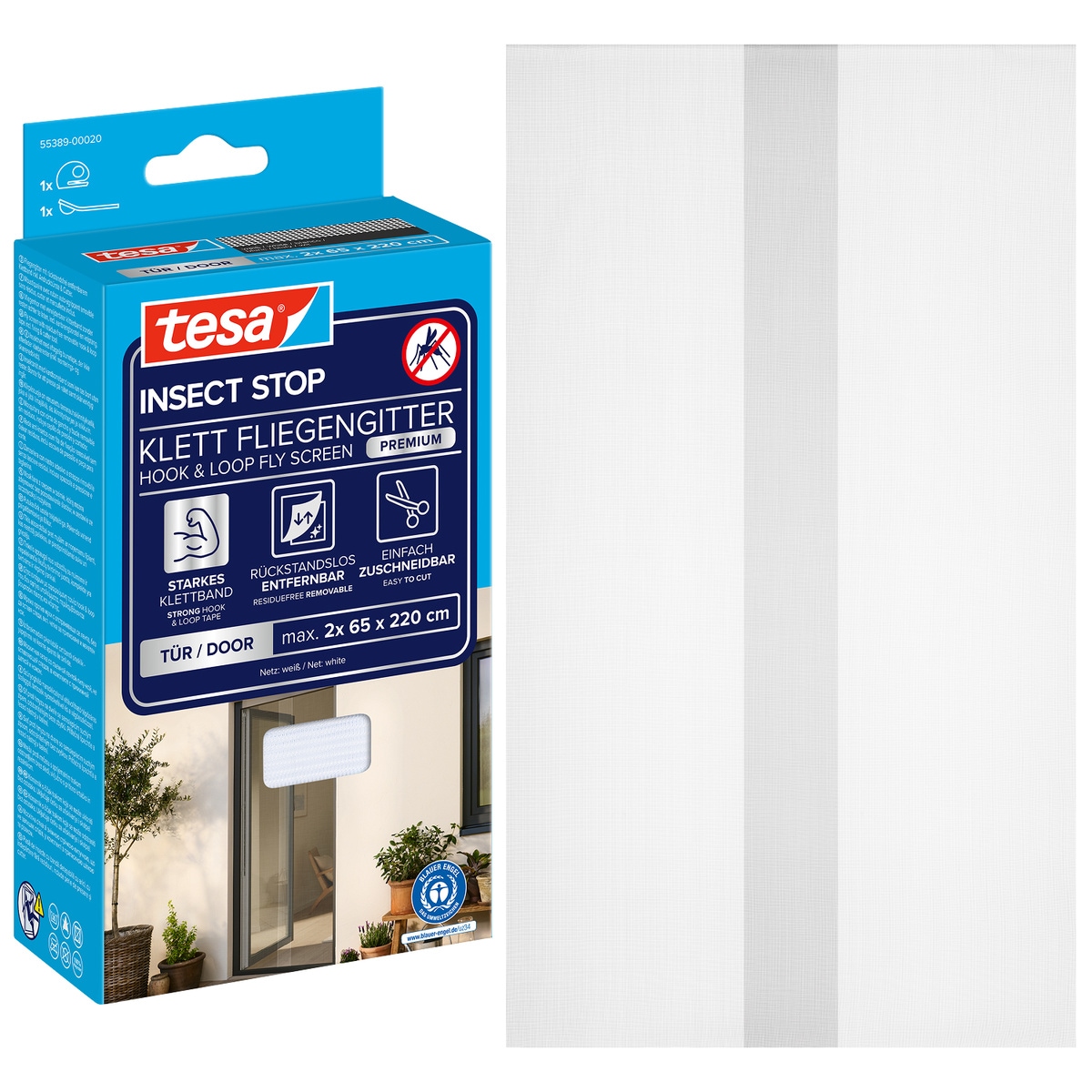 tesa Fliegengitter-Gewebe »Premium für Türen - ohne Bohren« Packung, Fliegennetz, Klettband, 1 Stk. tlg. Insektenschutz mit Klettband, zuschneidbar - ohne Bohren