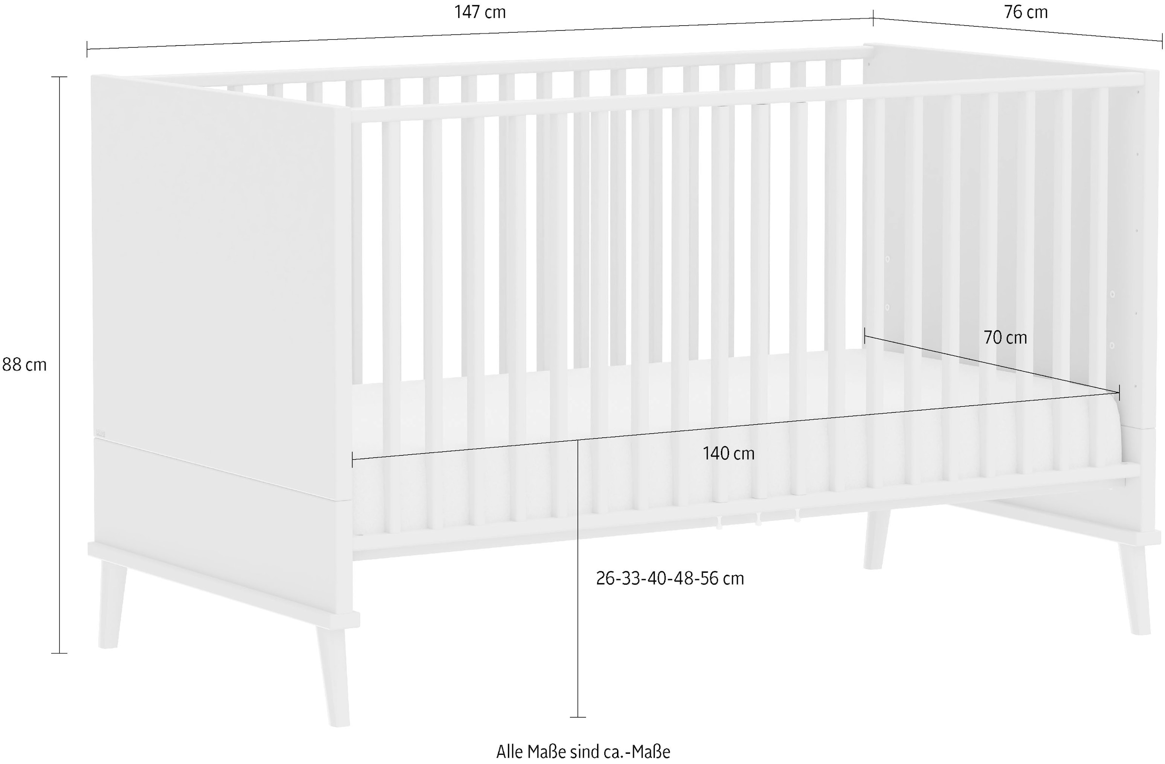 PAIDI Babybett »EEFJE 70x140cm in Beige, umbaubares Kinderbett mit Massivholz« Gitterbett 4-fach höhenverstellbar, entnehmbare Sprossen, Juniorbett