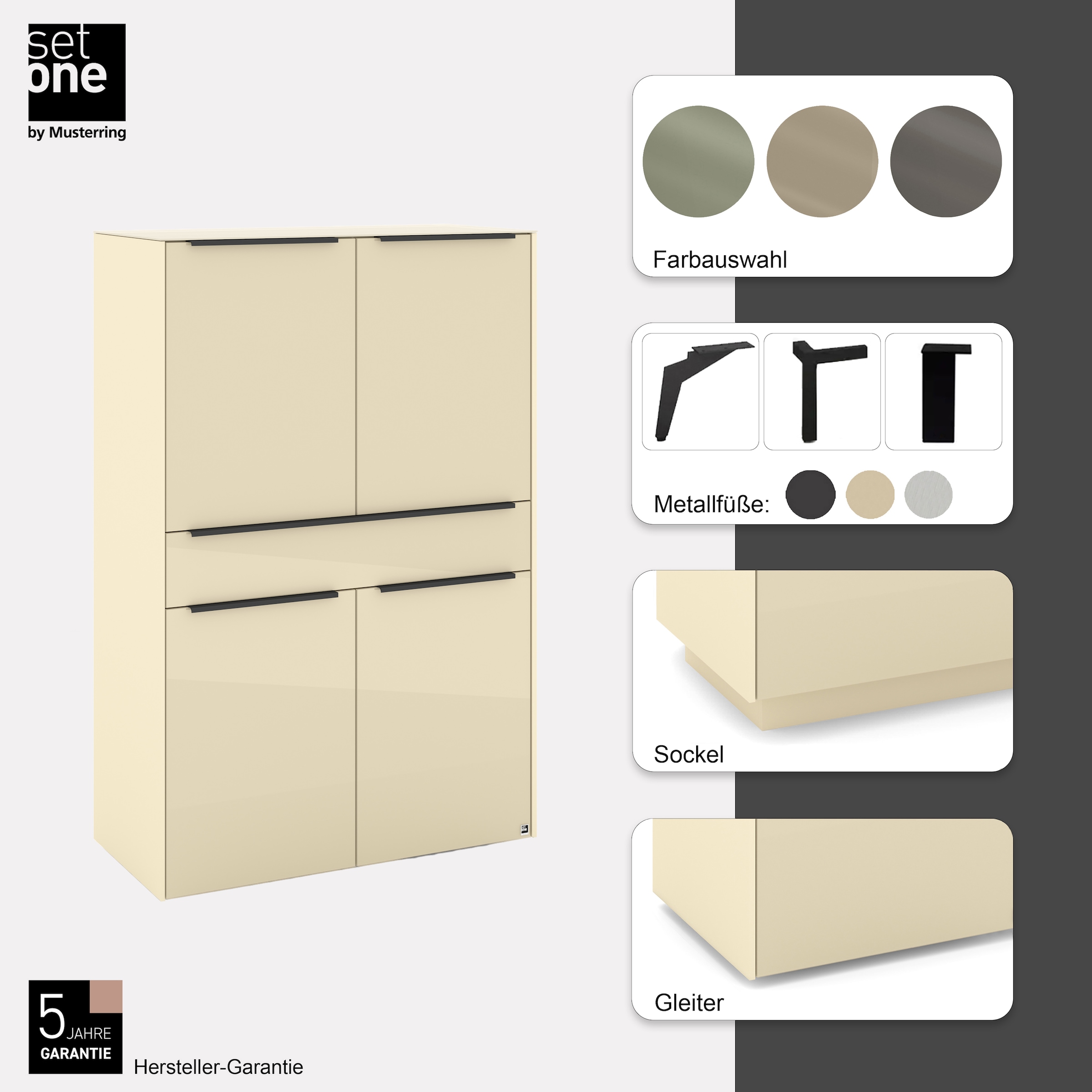 set one by Musterring Highboard »Reno« 1 Stk. tlg. Mit Gleitern und in verschiedenen Farben erhältlich