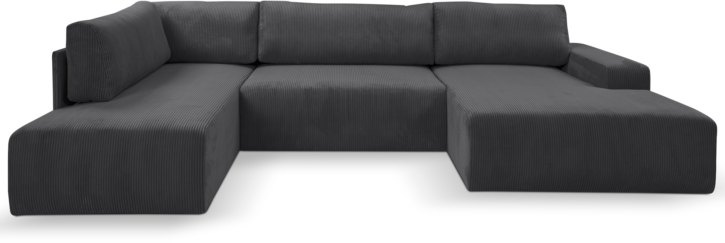 WERK2 Wohnlandschaft »Rotterdam-U, U-Form, in kuschelweichem Cord oder Breitcord«, Design Sofa mit Schlaffunktion & Bettkasten, Cord, Anthrazit