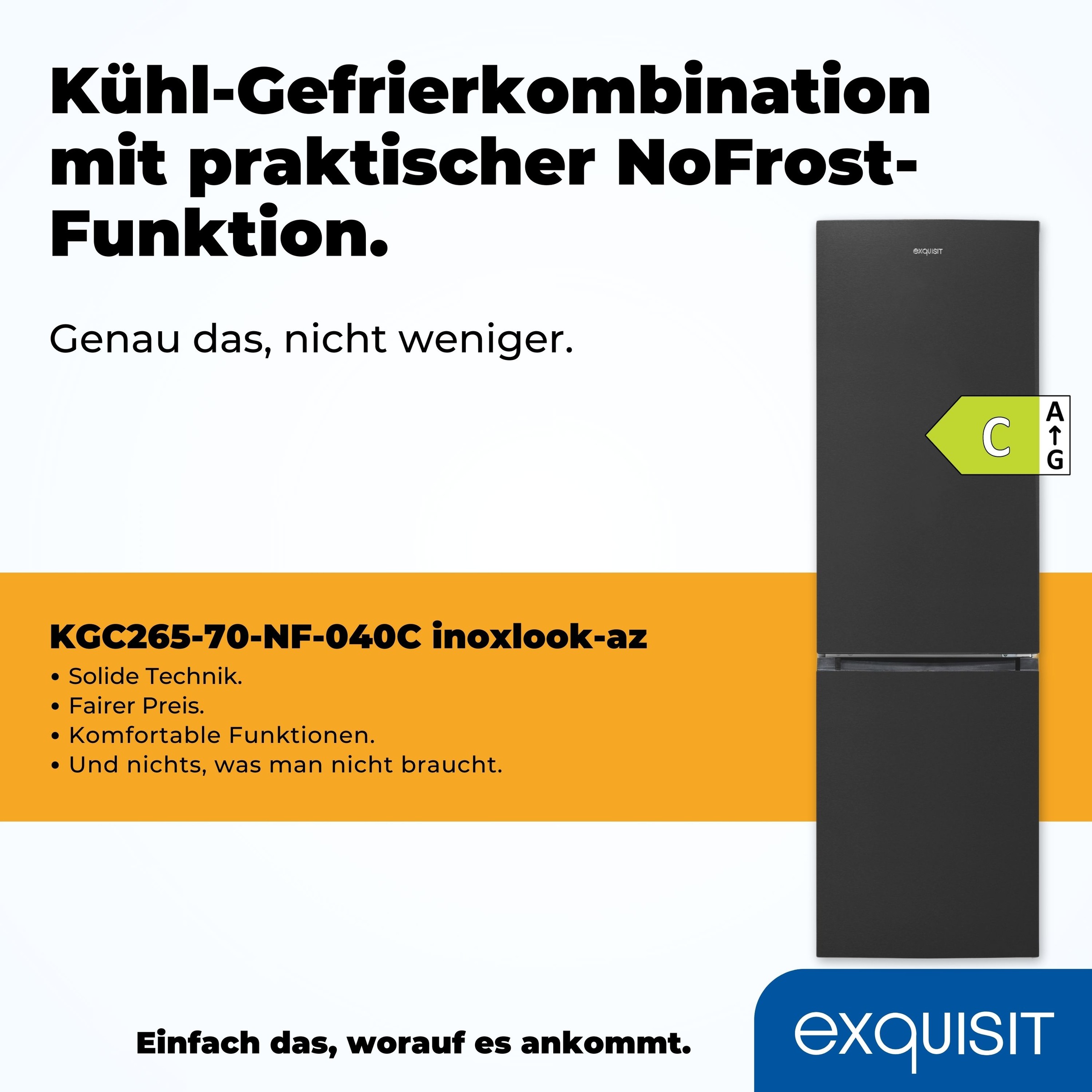 exquisit Kühl-/Gefrierkombination »KGC265-70-NF-040C«, Energieeffizienzklasse C, 253 Liter Nutzinhalt, Total NoFrost