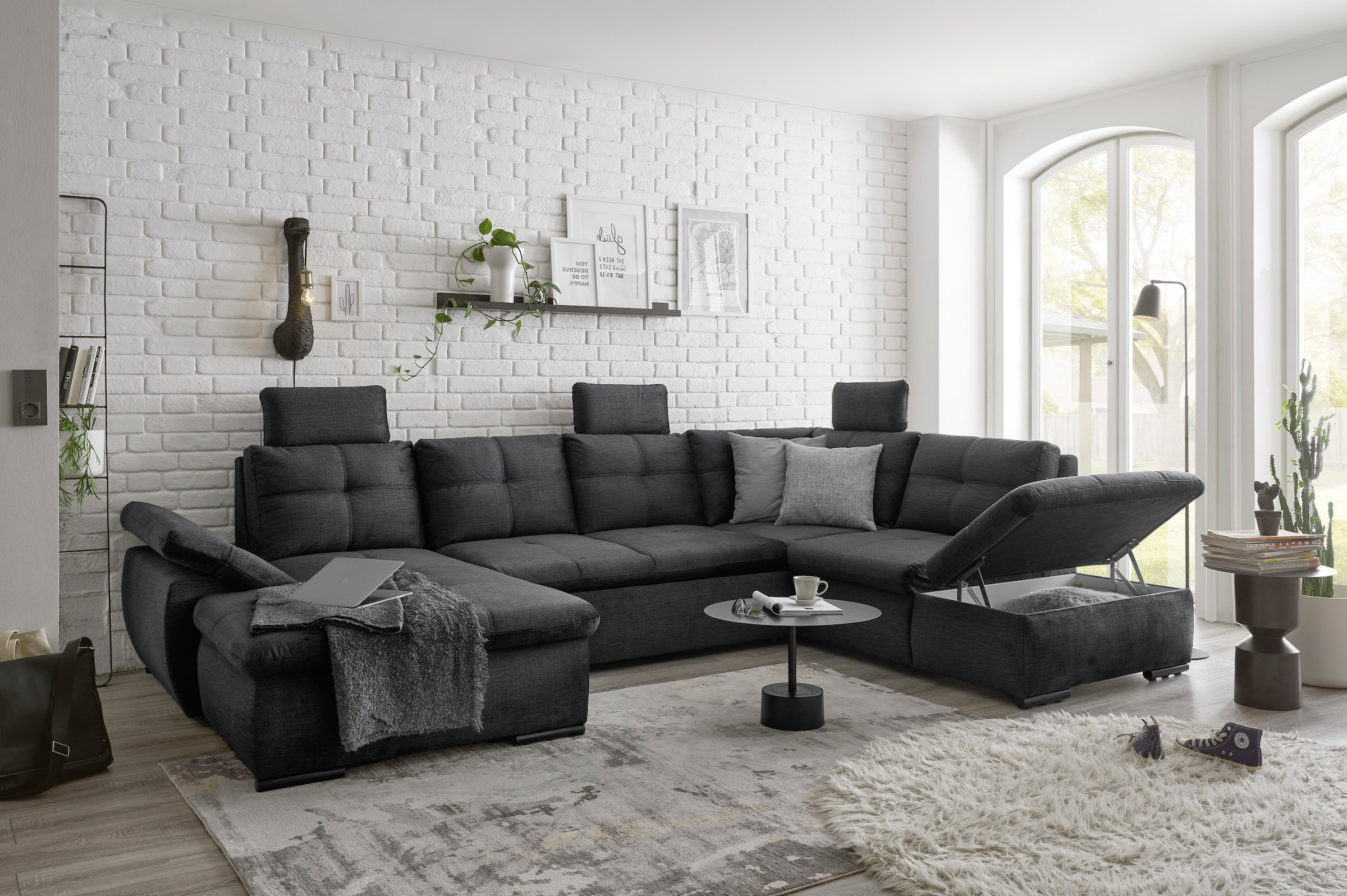 ED EXCITING DESIGN Wohnlandschaft »Alija U-Form«, mit Bettfunktion, Bettkasten, Armteilverstellung & Kopfstützen