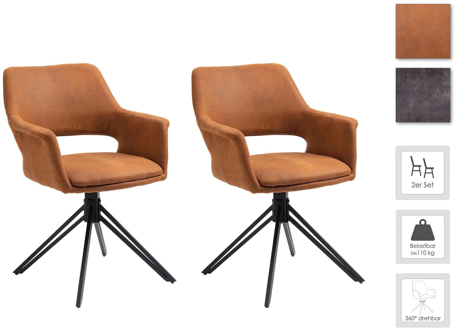 byLIVING Esszimmerstuhl »Estelle«, (Set), 2 St., Samtstoff, 360 Grad drehbar