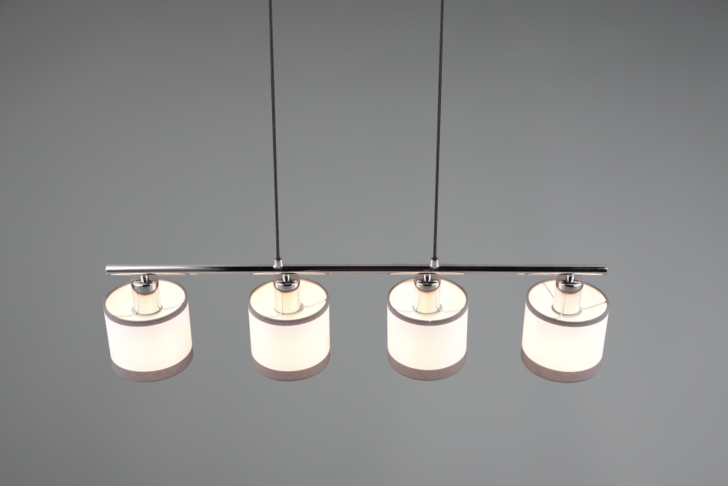 REALITY Leuchten Pendelleuchte »DAVOS, Hängeleuchte 4-flammig exkl 4x E14 max 10W höhenverstellbar«, 4 flammig, Leuchtmittel E14 | Leuchtmittel wechselbar, Hängelampe mit Stoffschirmen 2-farbig Höhe bis max 150cm verstellbar