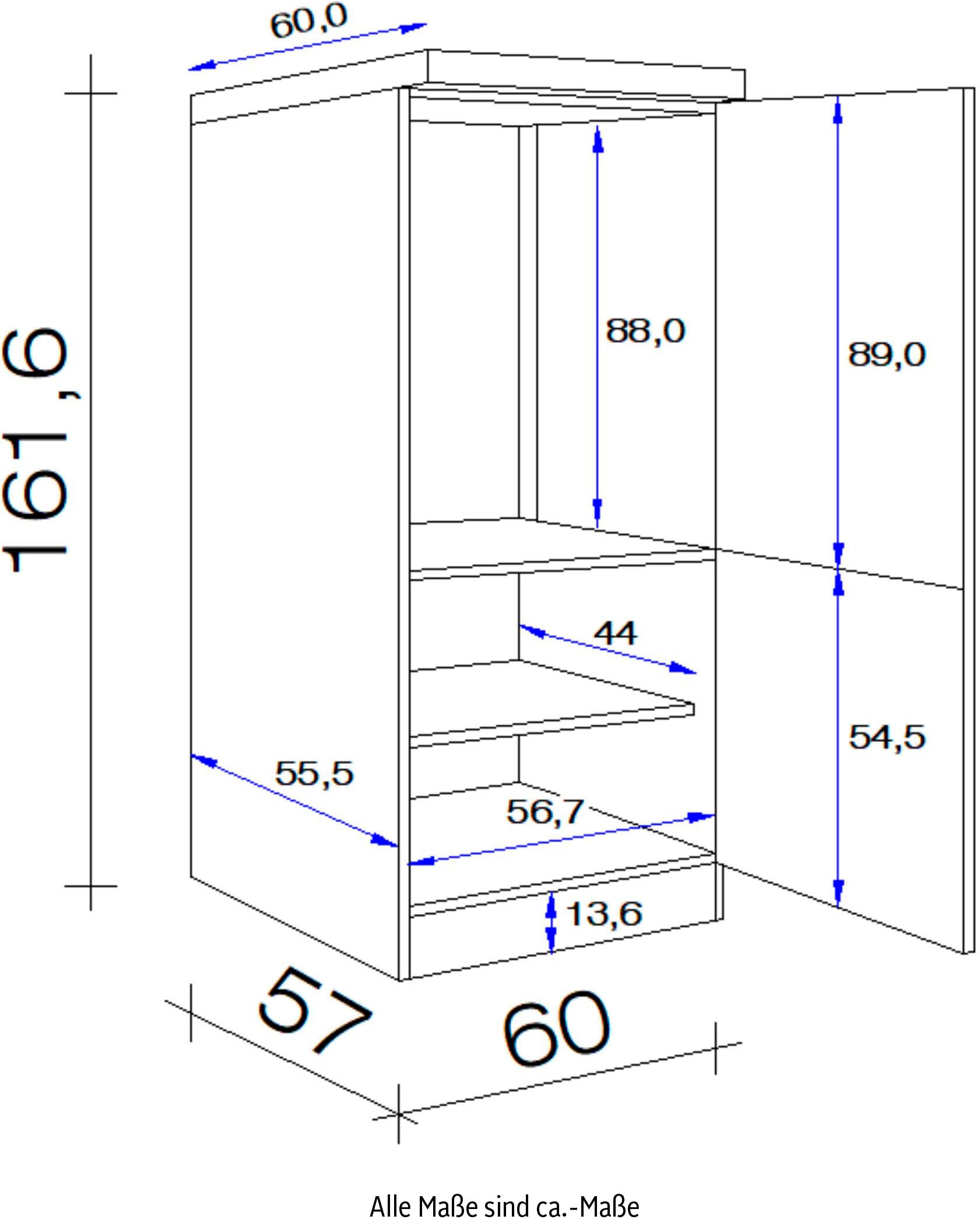 Flex-Well Kühlumbauschrank »Kopenhagen«, (B x H x T) 60 x 162 x 60 auf  Rechnung bestellen